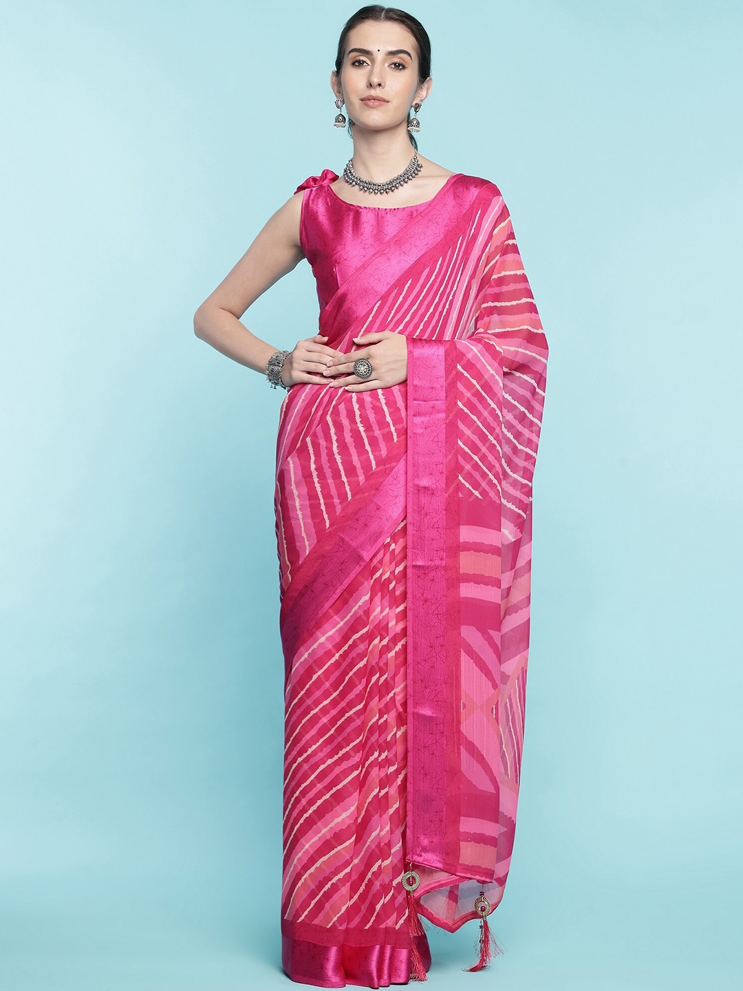 

Mitera Pink Leheriya Printed Pure Cotton Saree