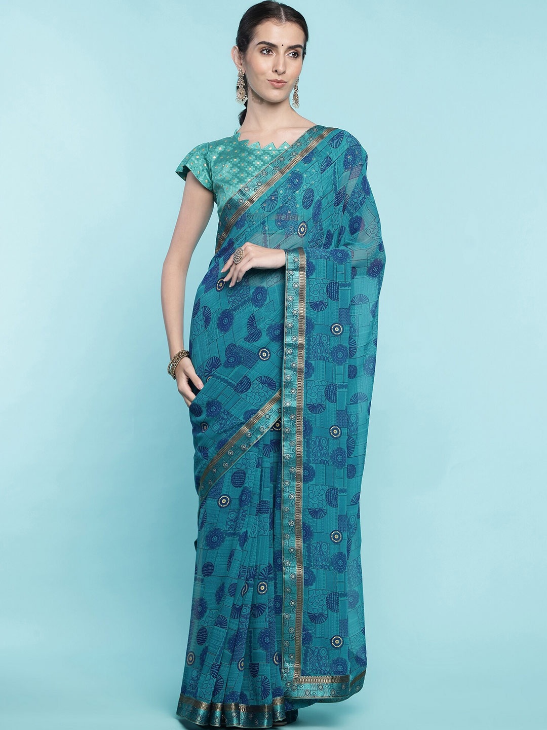 

Mitera Sea Green Floral Printed Pure Georgette Saree