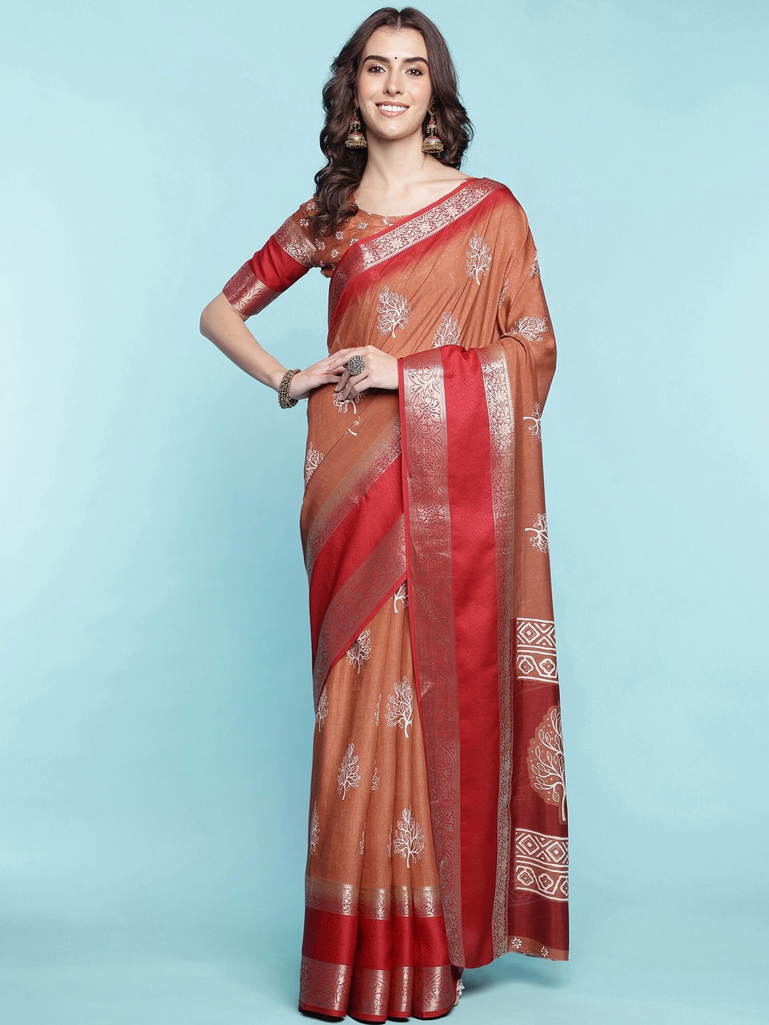 

Mitera Floral Zari Art Silk Saree, Orange
