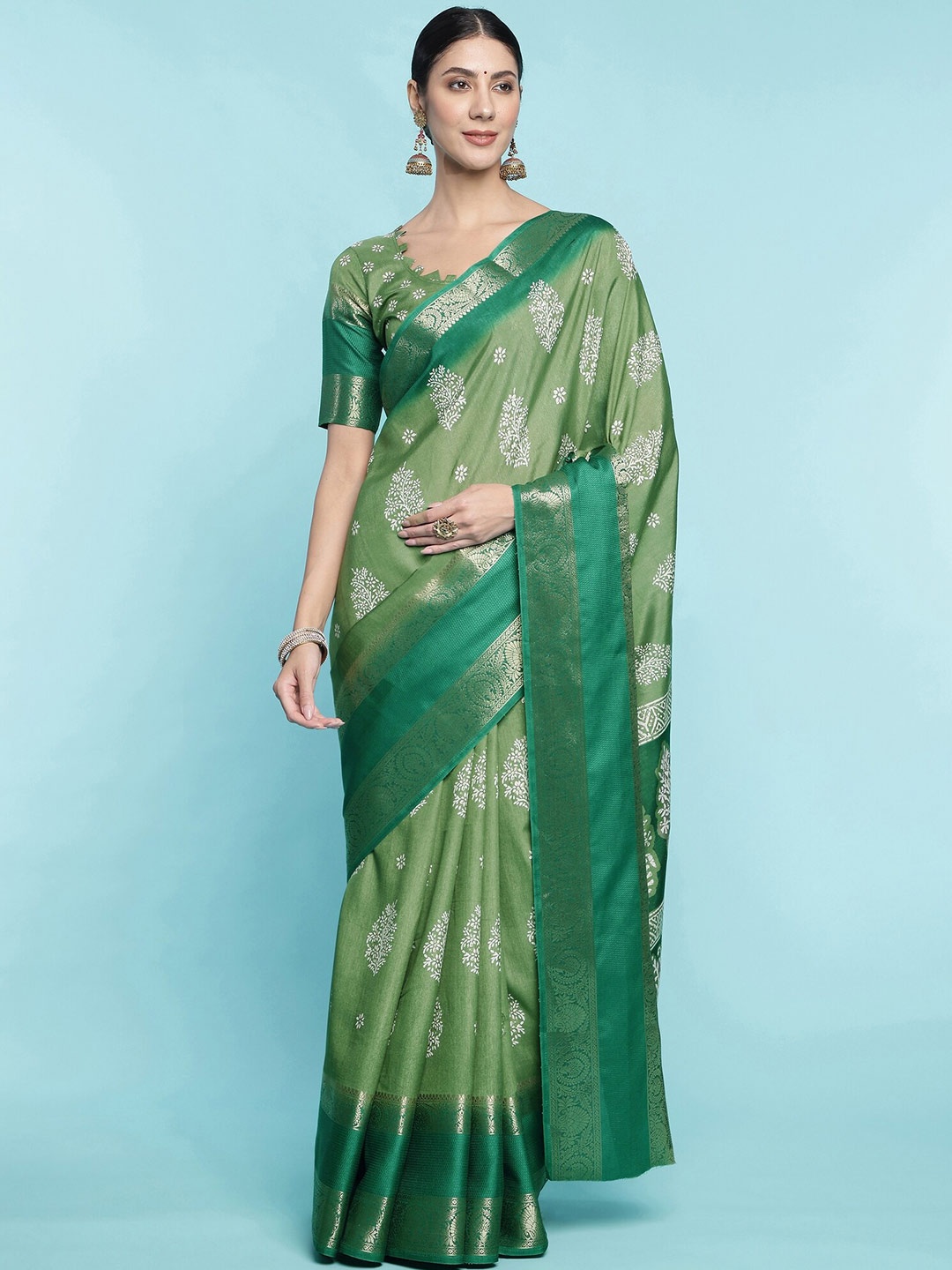 

Mitera Green Floral Art Silk Saree