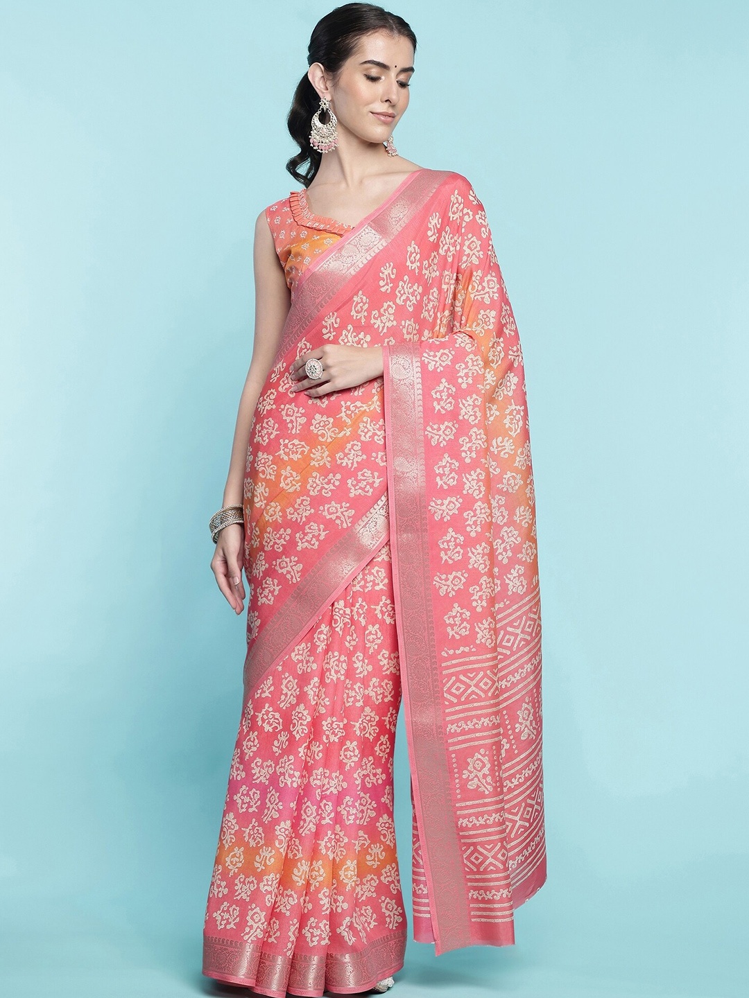 

Mitera Peach Coloured Floral Printed Saree