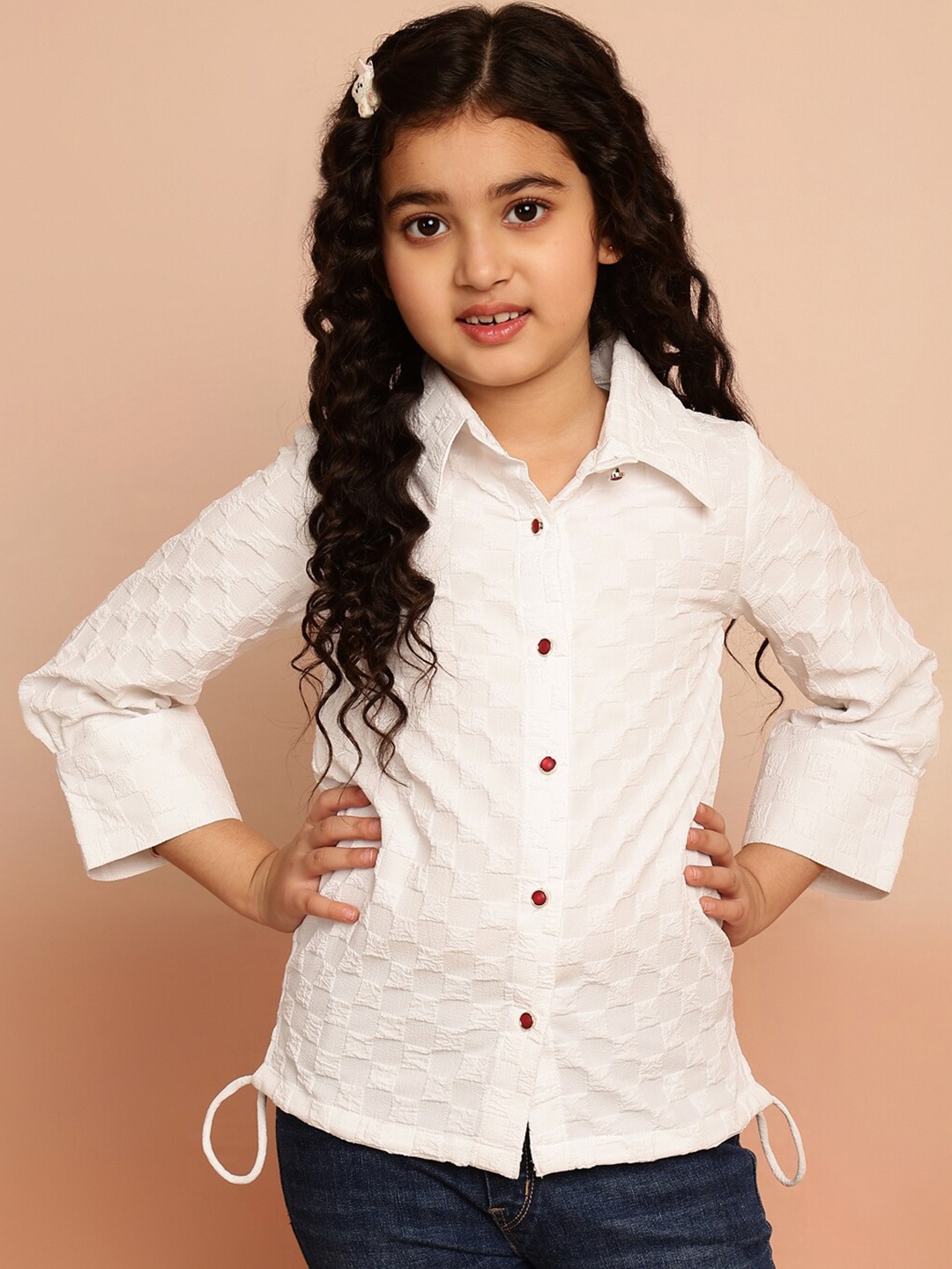 

BAESD Girls Self Design Casual Shirt, White