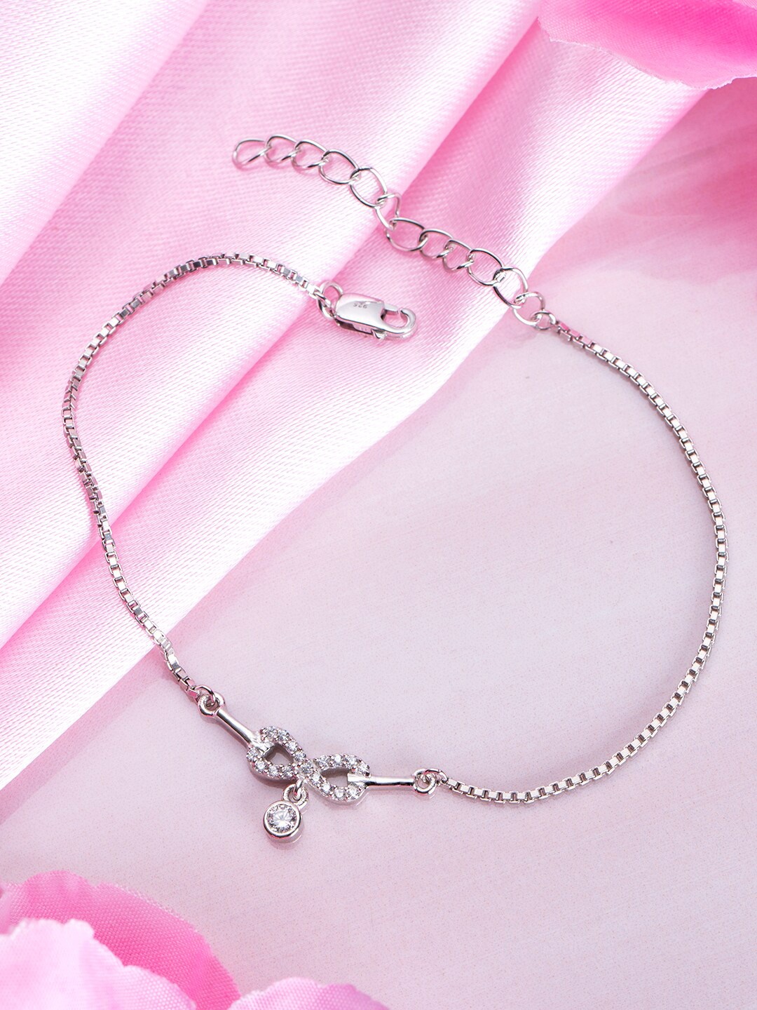 

Zavya Rhodium-Plated 925 Pure Sterling Silver Cubic Zirconia Charm Bracelet