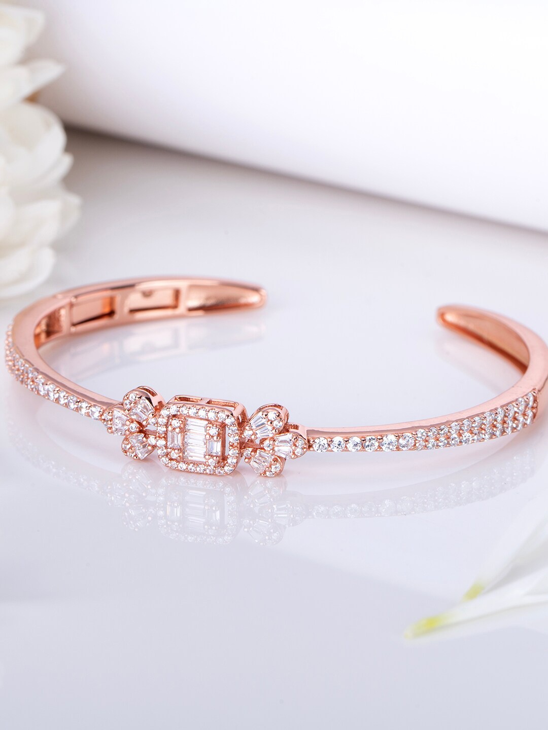 

Zavya Rose Gold-Plated 925 Pure Sterling Silver Cubic Zirconia Kada Bracelet