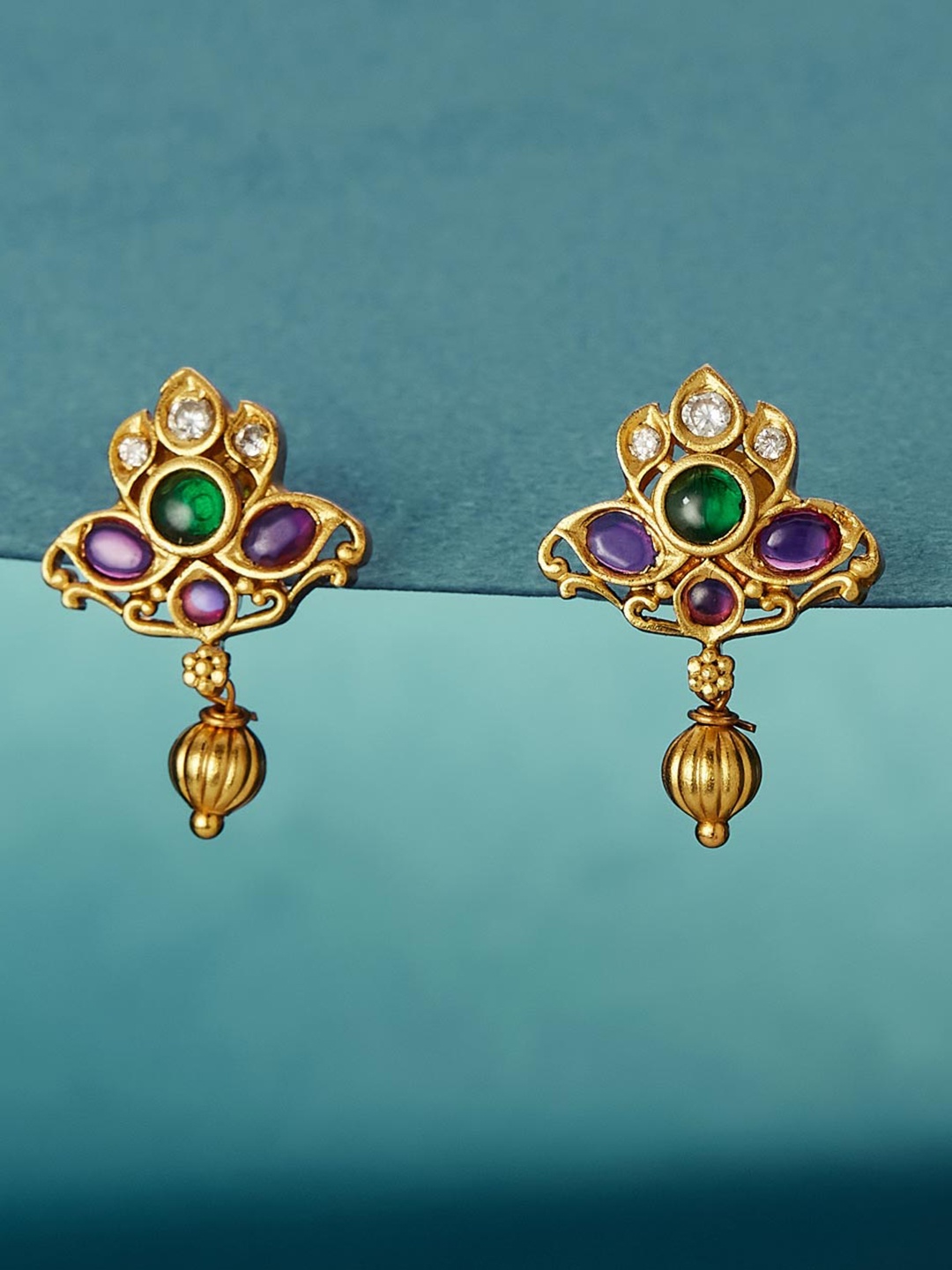 

Fabindia Stone Studded Contemporary Drop Earrings, Gold