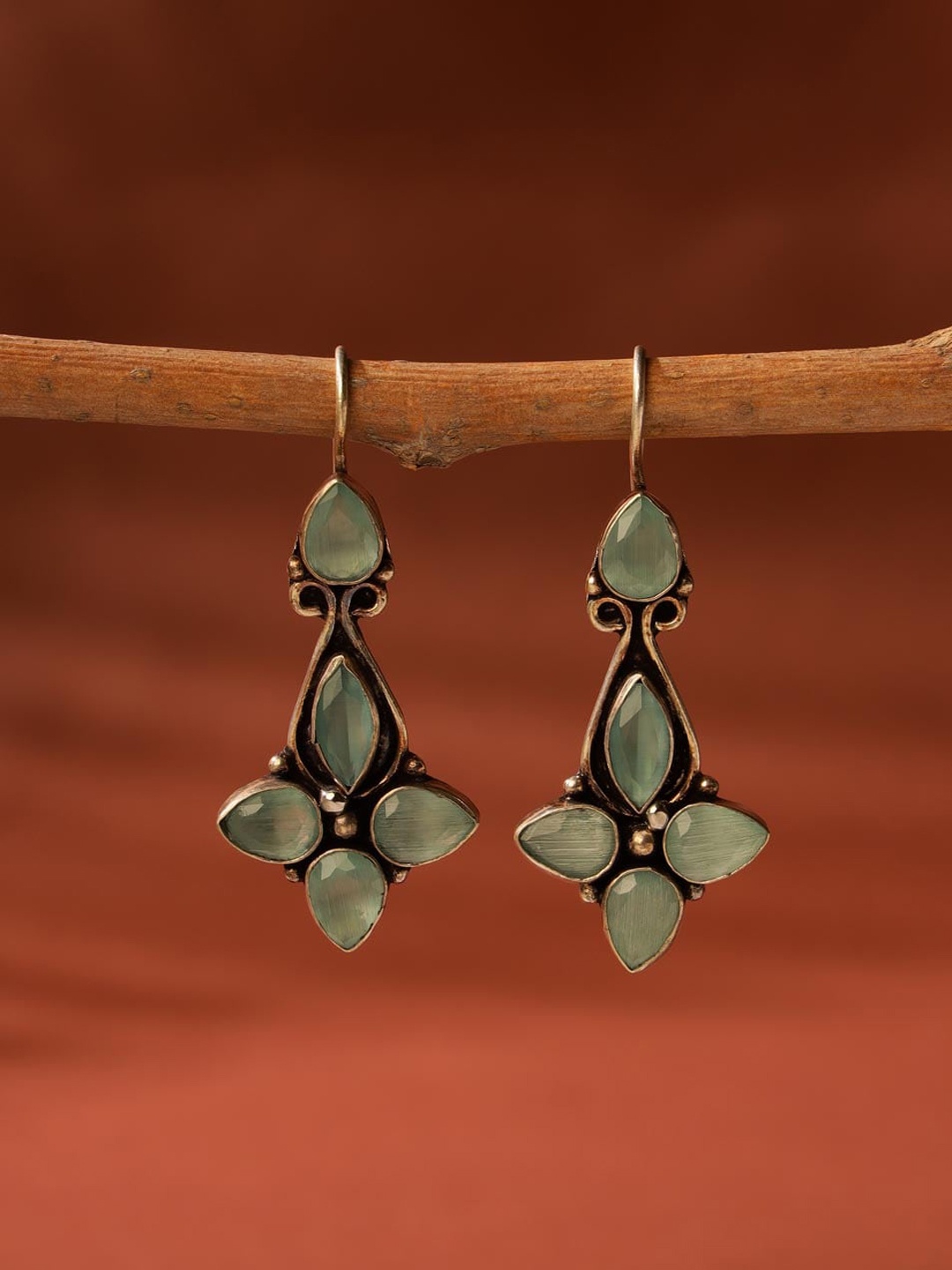 

Fabindia Stone Studded Contemporary Drop Earrings, Silver