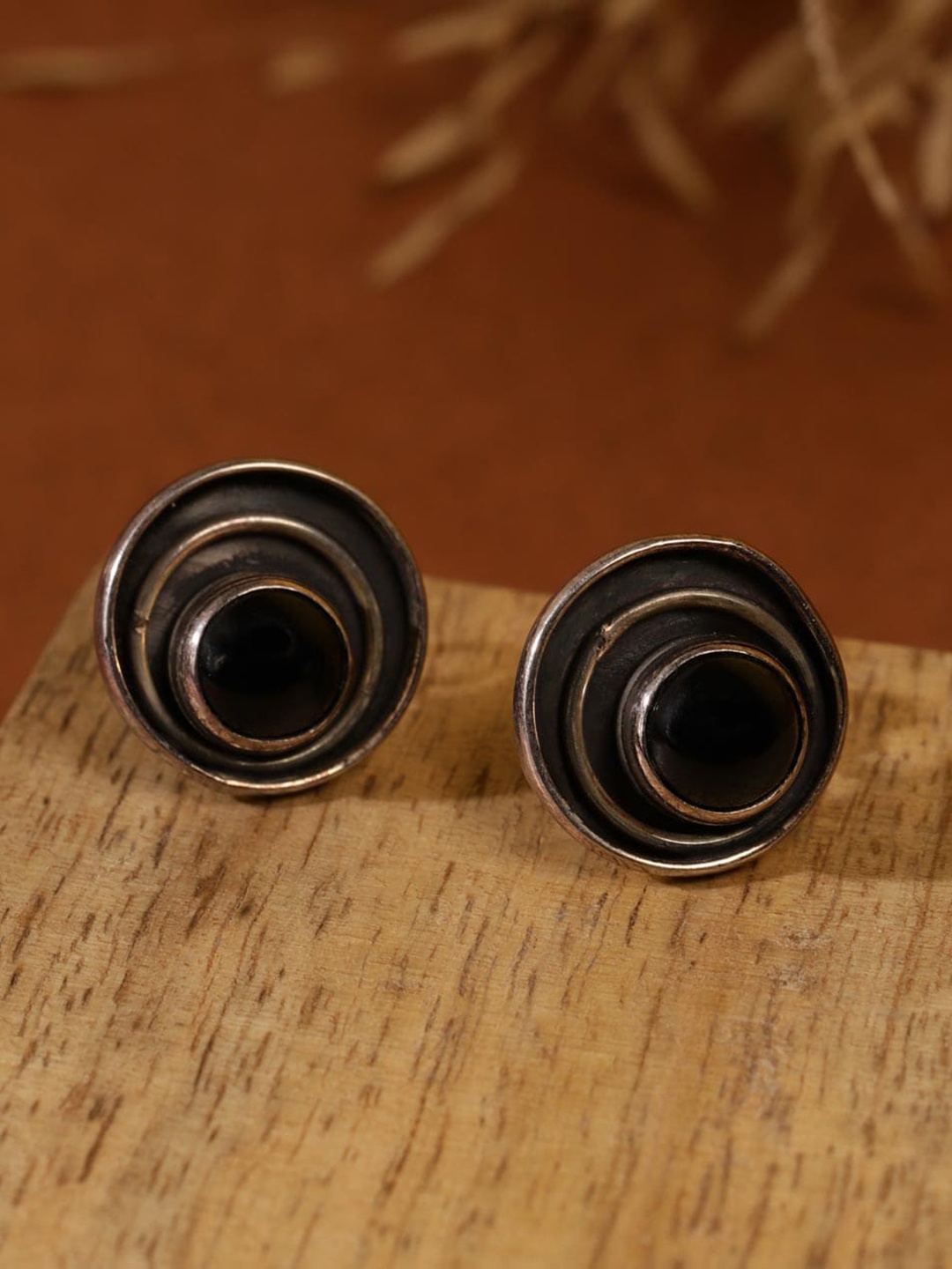 

Fabindia Silver Stones Studded Contemporary Studs Earrings, Black