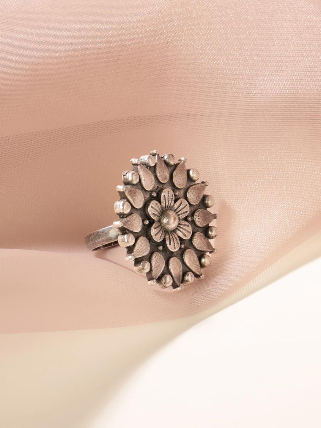 

Fabindia Floral Shaped Adjustable Finger Ring, Silver