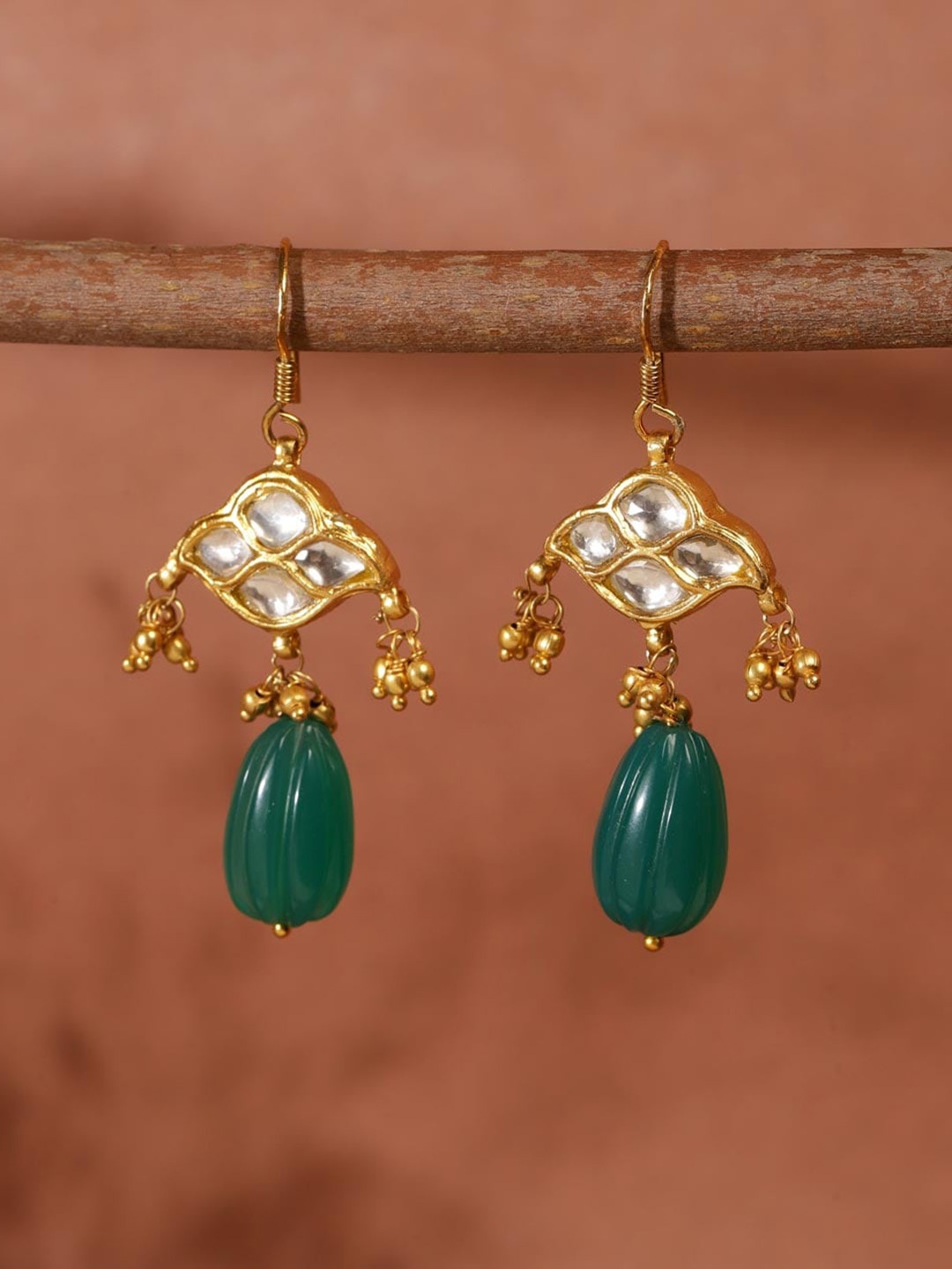 

Fabindia Silver Stones Studded & Beaded Contemporary Drop Earrings, Gold