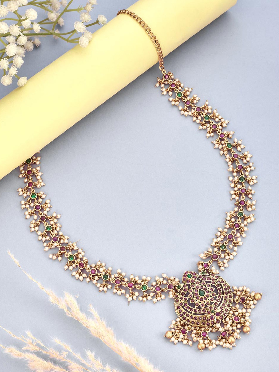 

Fabindia Stone Studded & Beaded Statement Necklace, Gold