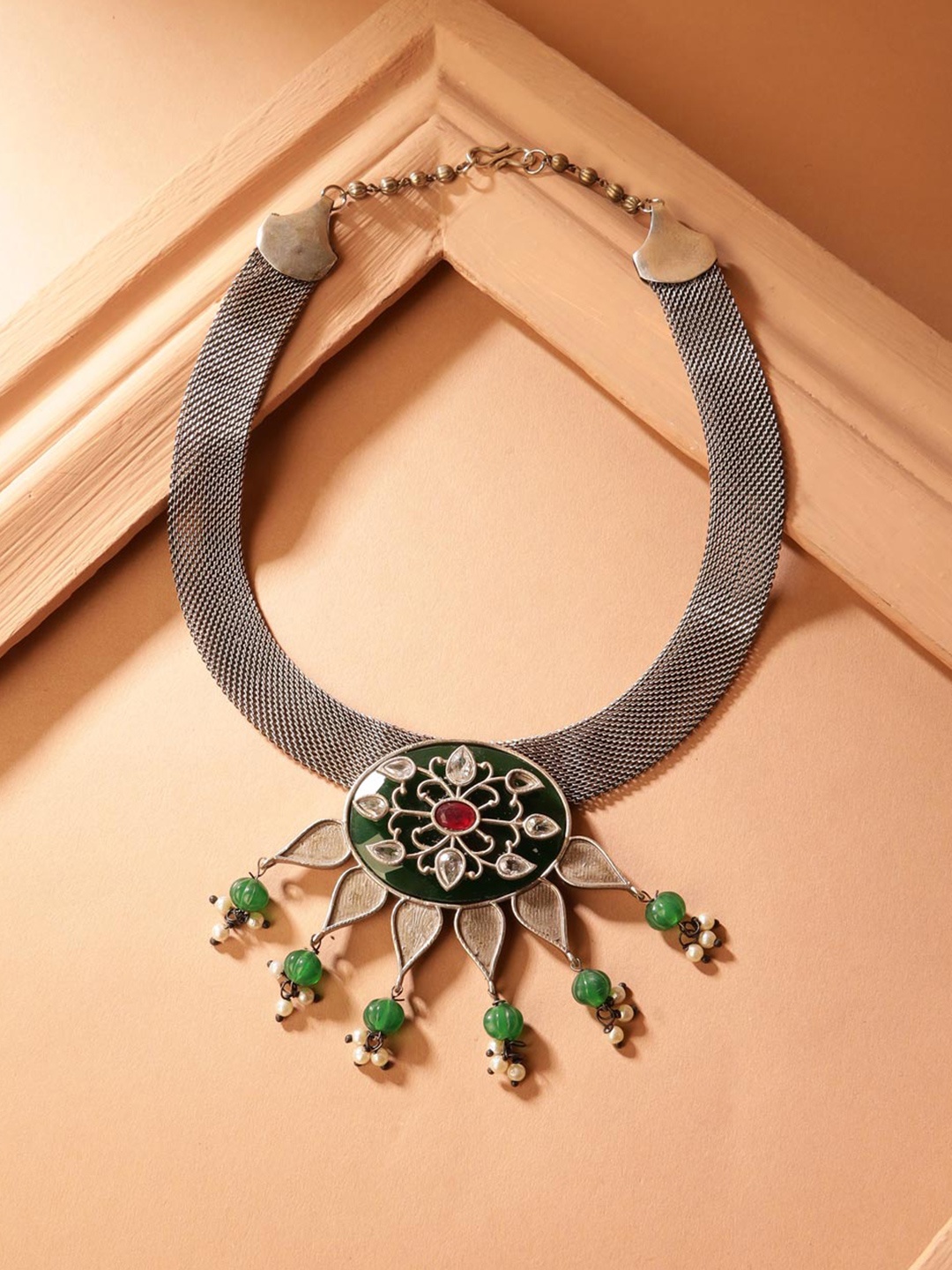 

Fabindia Stone Studed & Beaded Necklace, Silver