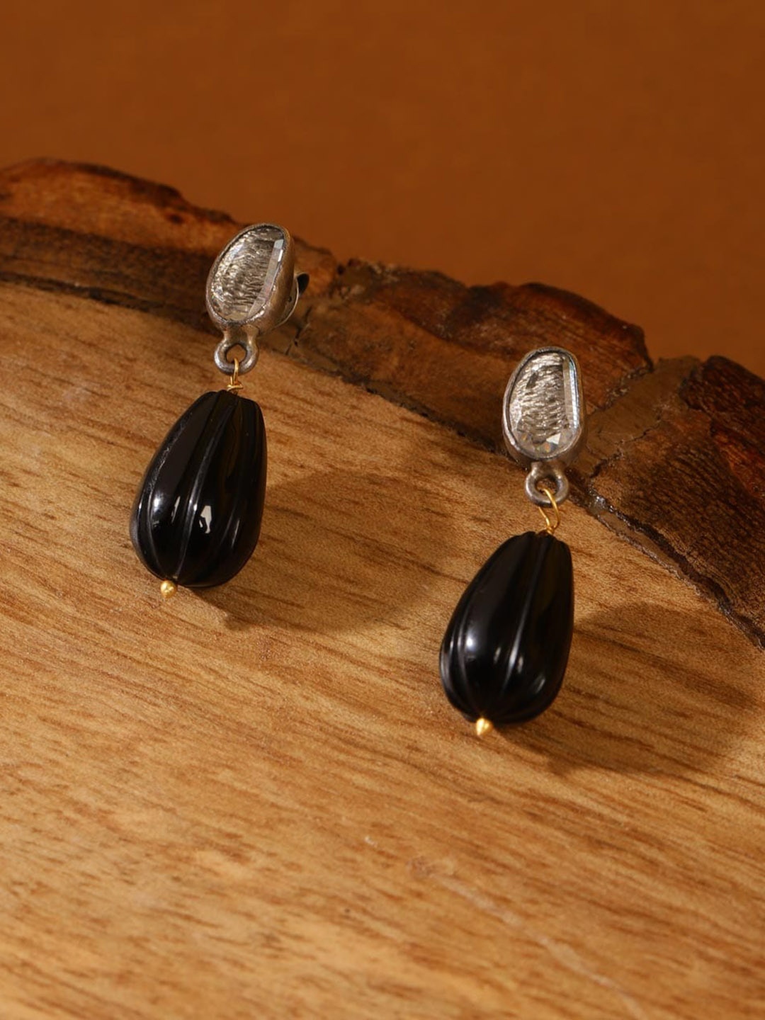 

Fabindia Artificial Stones Silver Drop Earrings, Black