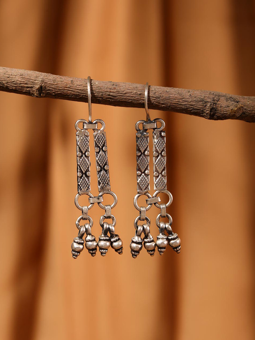

Fabindia Silver Contemporary Oxidised Drop Earrings