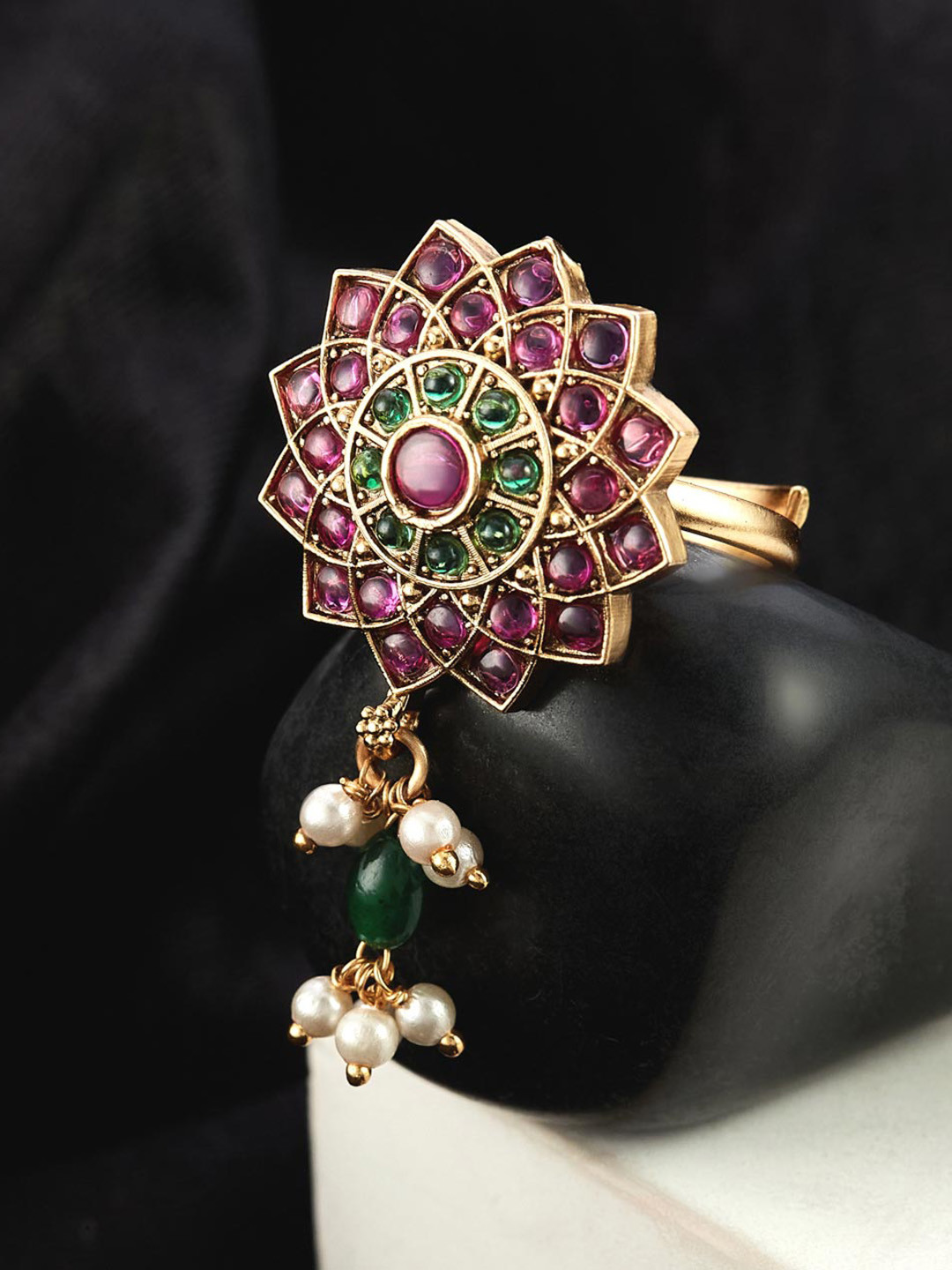 

Fabindia Stone Studded Adjustable Finger Ring, Gold