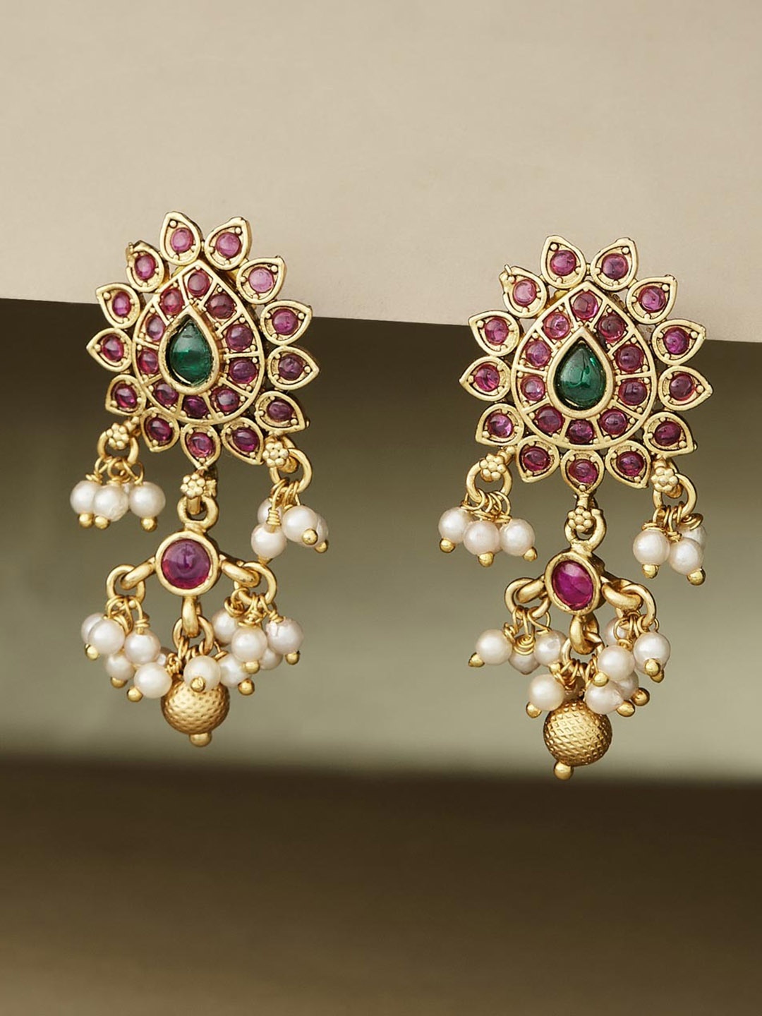 

Fabindia Stones Studded & Beads Beaded Contemporary Drop Earrings, Gold