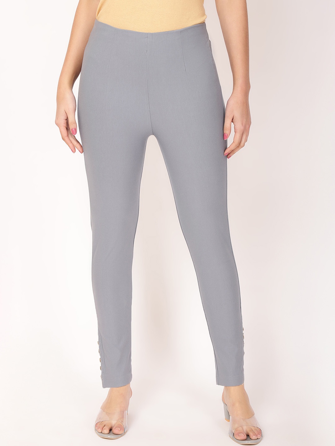 

FFU Women Smart Mid-Rise Cotton Cigarette Trousers, Grey