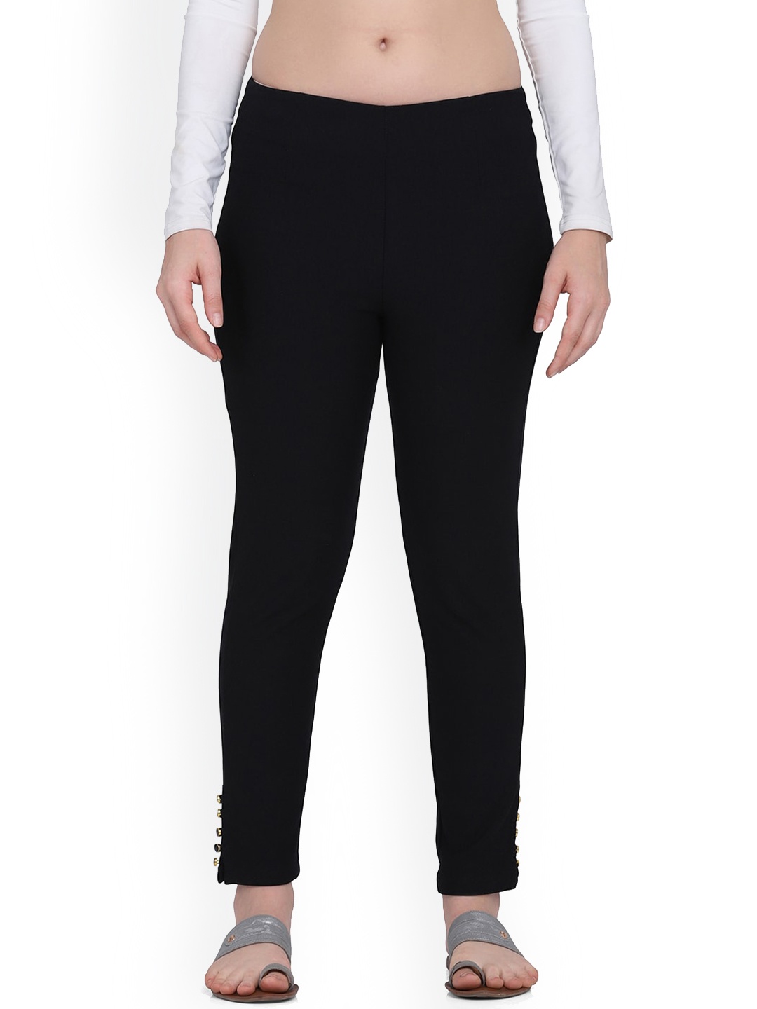 

FFU Women Smart Mid-Rise Cotton Regular Trousers, Black