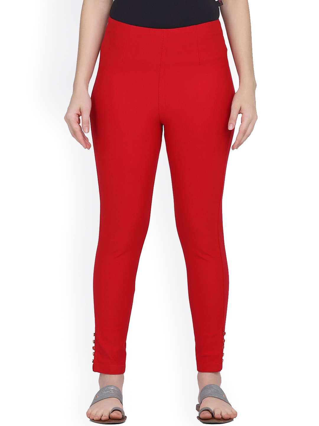 

FFU Women Smart Mid-Rise Cotton Regular Trousers, Red