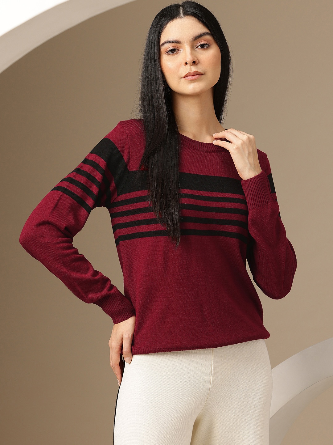 

Chemistry Striped Acrylic Pullover, Maroon