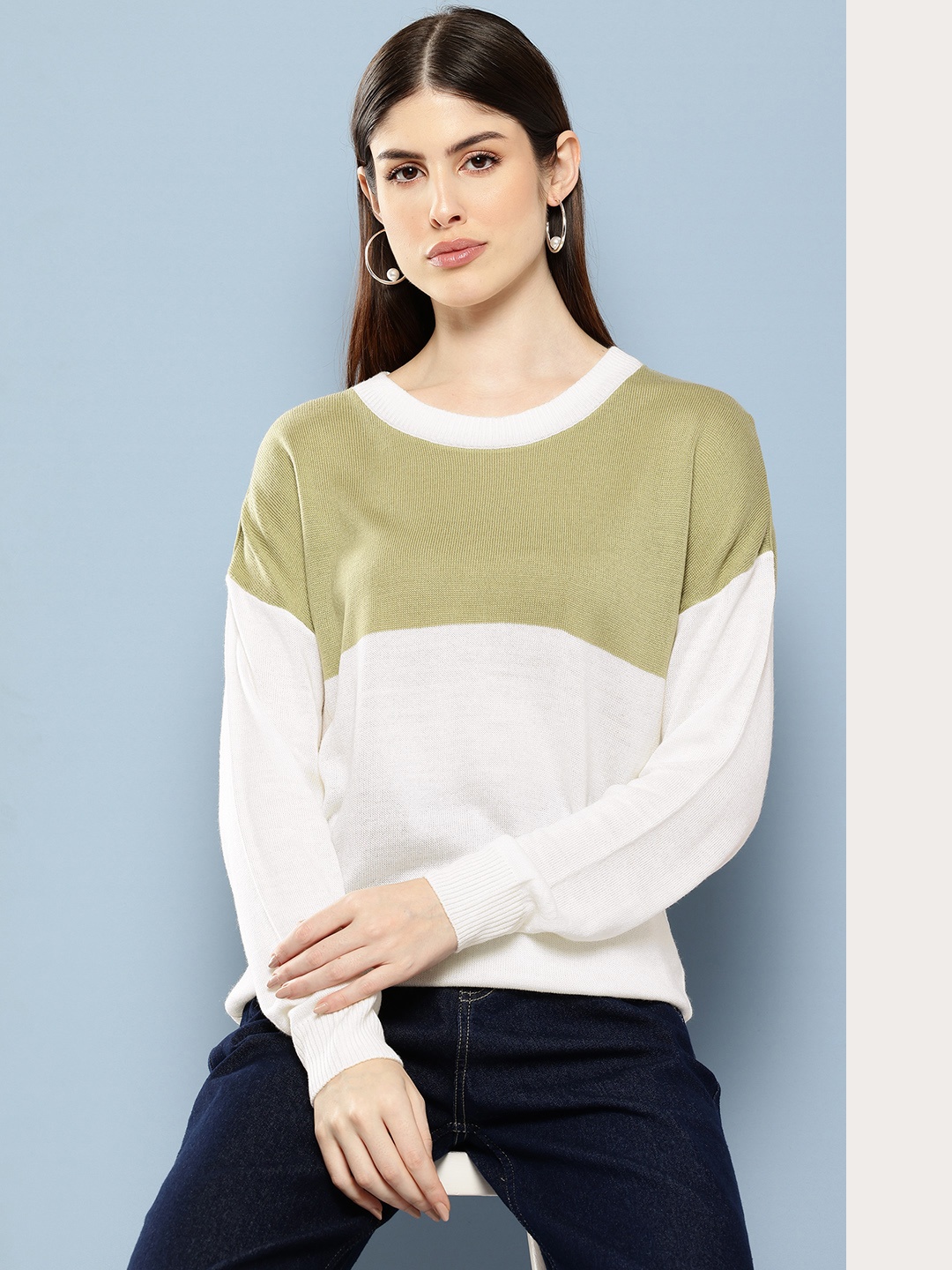 

Chemistry Acrylic Colourblocked Longline Pullover, Green