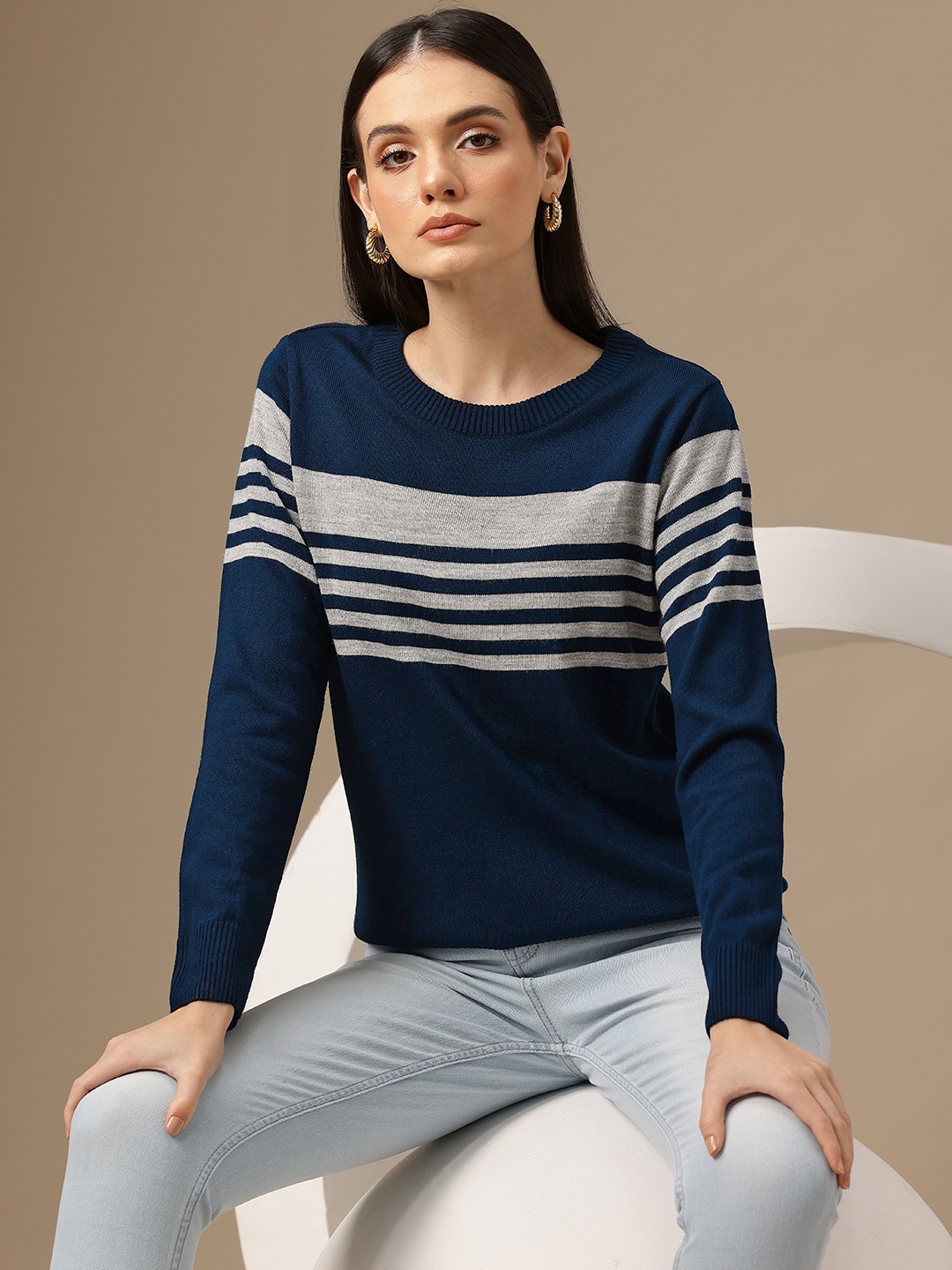 

Chemistry Striped Acrylic Pullover, Navy blue