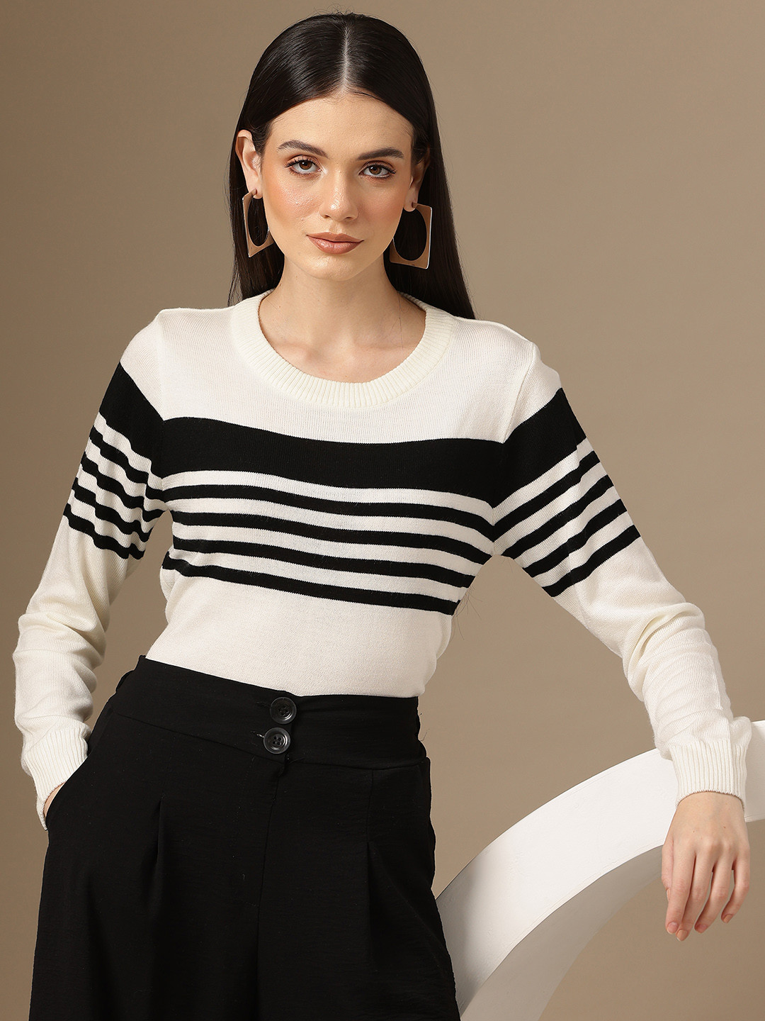 

Chemistry Striped Acrylic Pullover, White