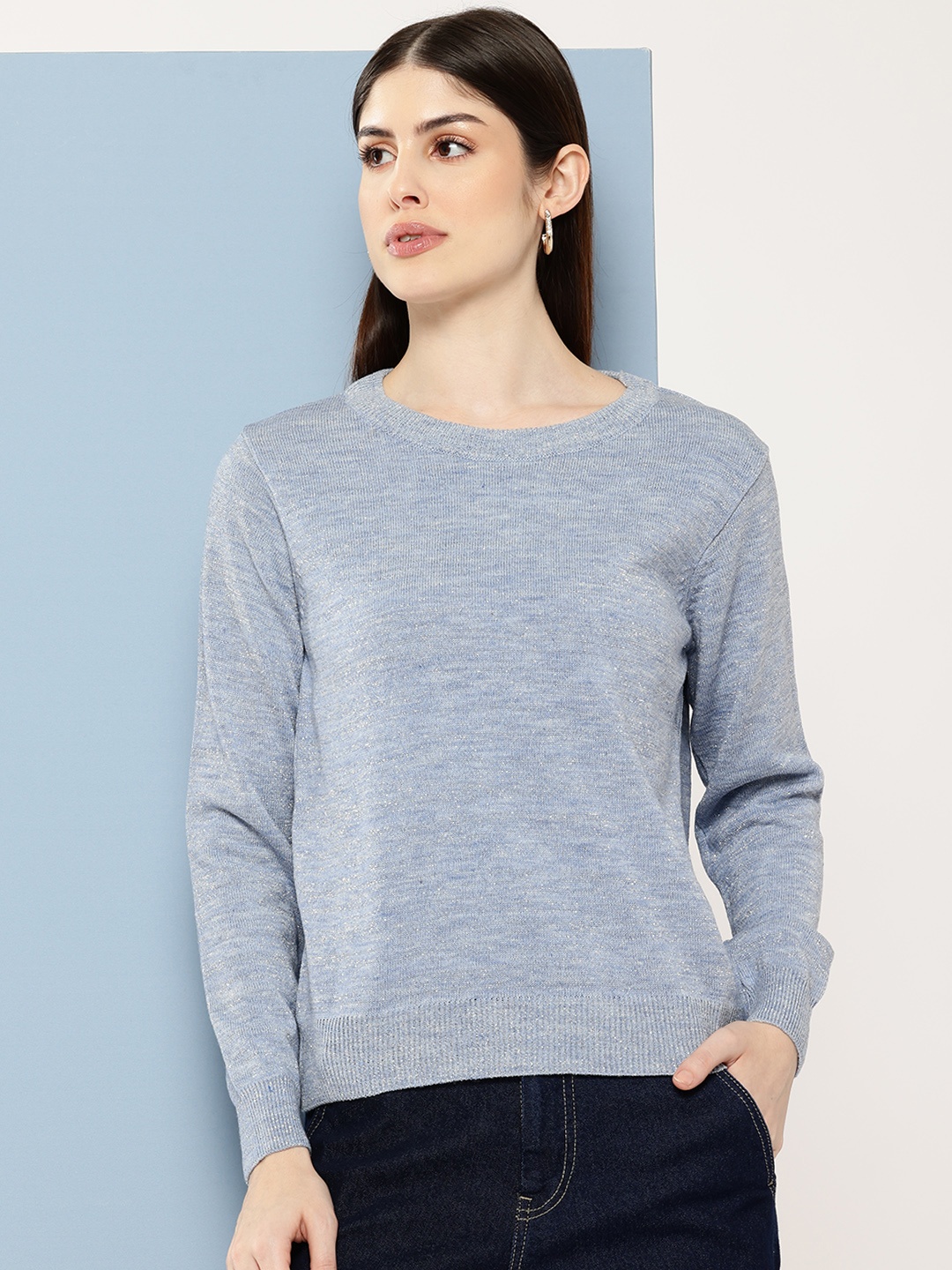 

Chemistry Shimmery Round Neck Pullover, Blue