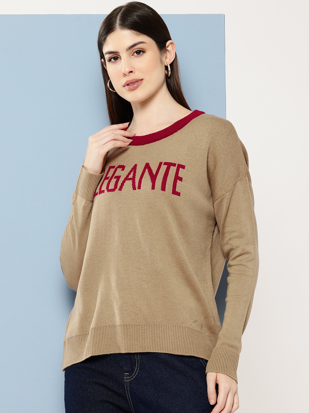 

Chemistry Round Neck Typography Pullover, Beige