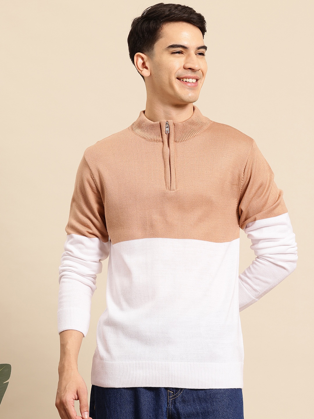 

Mast & Harbour Acrylic Colourblocked Pullover, Beige