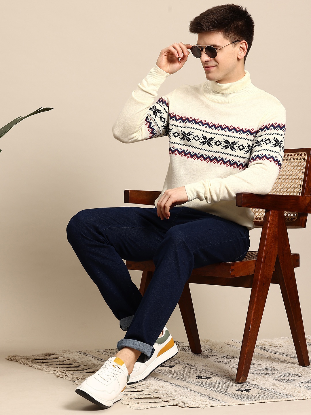 

Mast & Harbour Fair Isle Turtle Neck Pullover, Cream