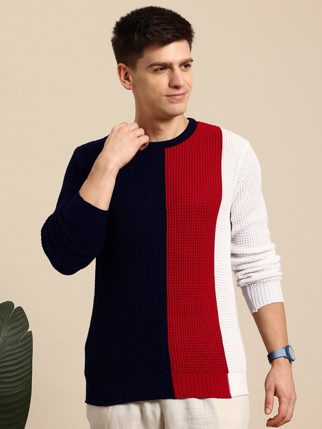 

Mast & Harbour Acrylic Colourblocked Pullover, Black