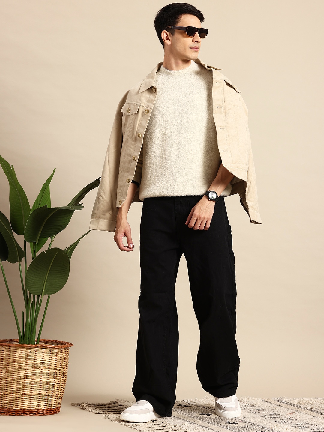 

Mast & Harbour Men Fuzzy Pullover, Cream
