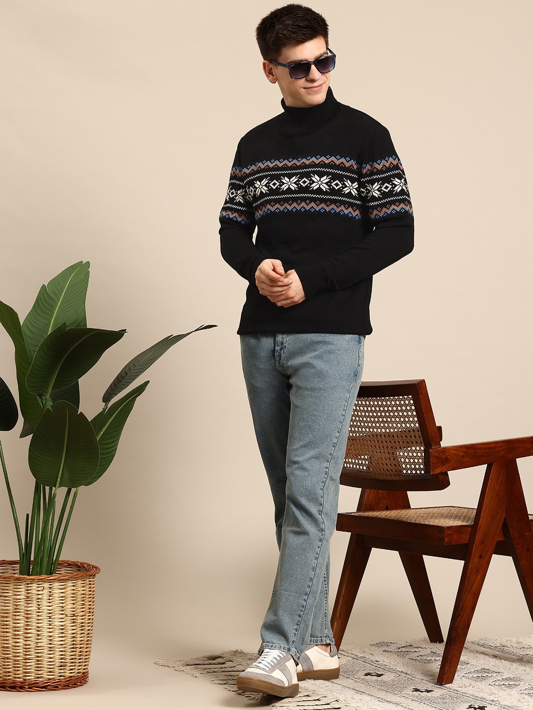 

Mast & Harbour Fair Isle Turtle Neck Pullover, Black