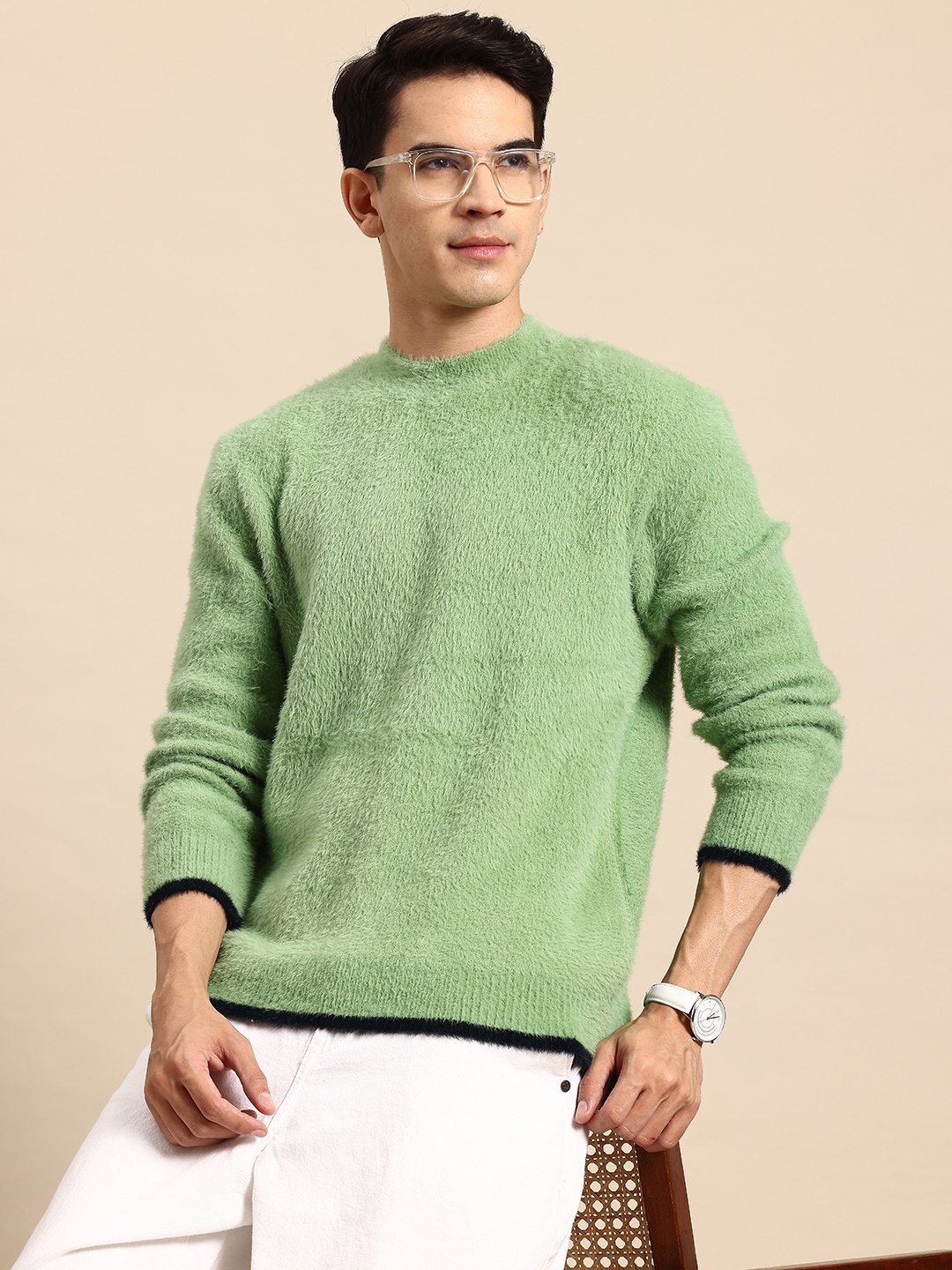 

Mast & Harbour Solid Fuzzy Pullover, Green