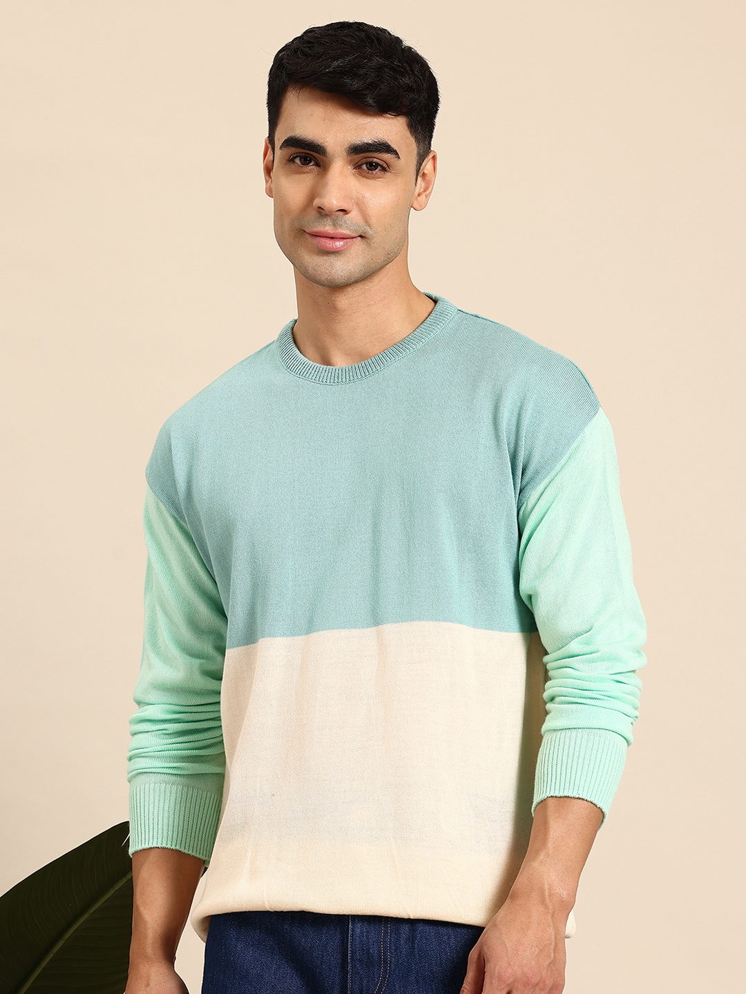 

Mast & Harbour Men Colourblocked Acrylic Pullover, Blue