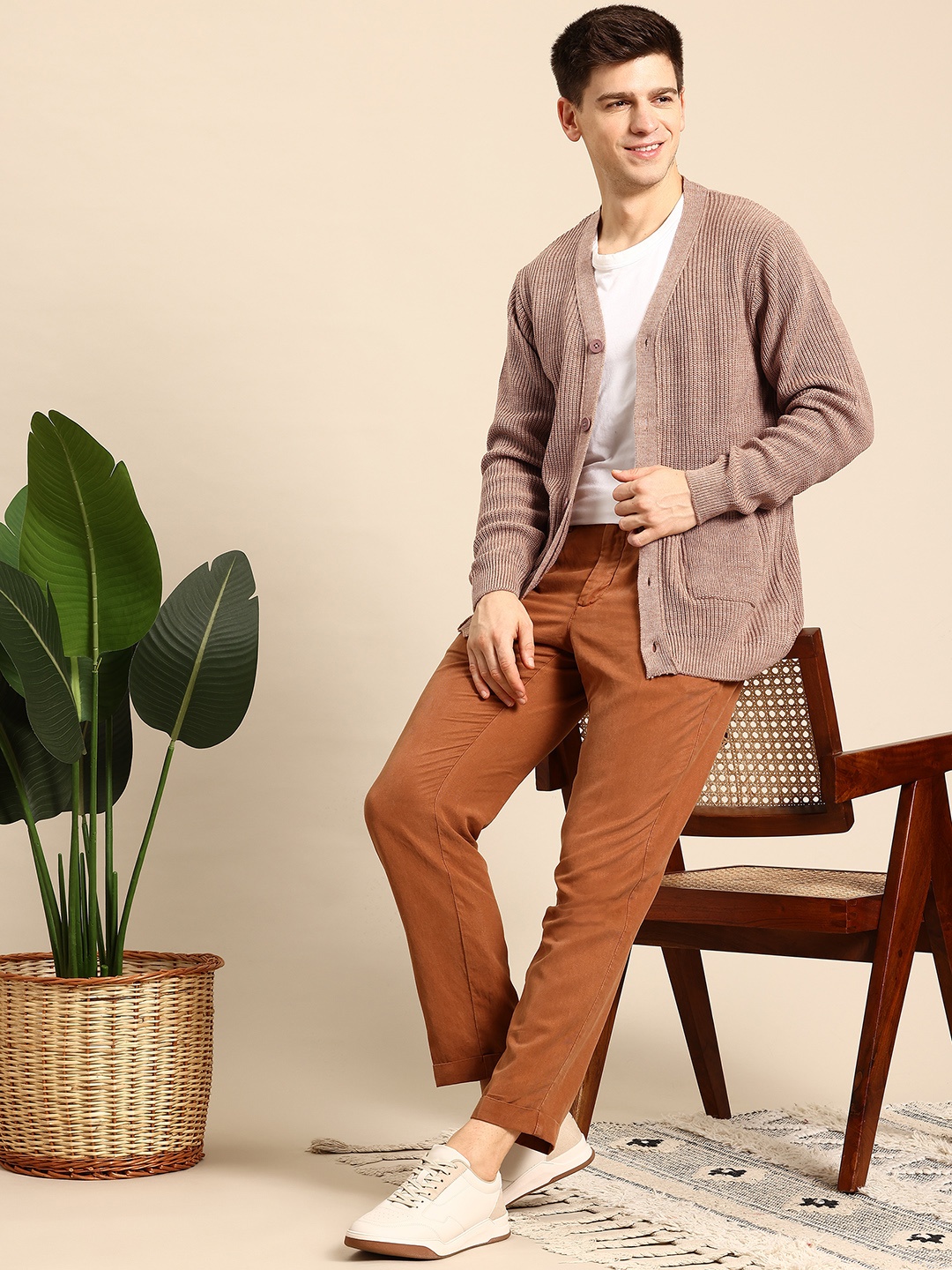 

Mast & Harbour Front-Open Cardigan, Brown