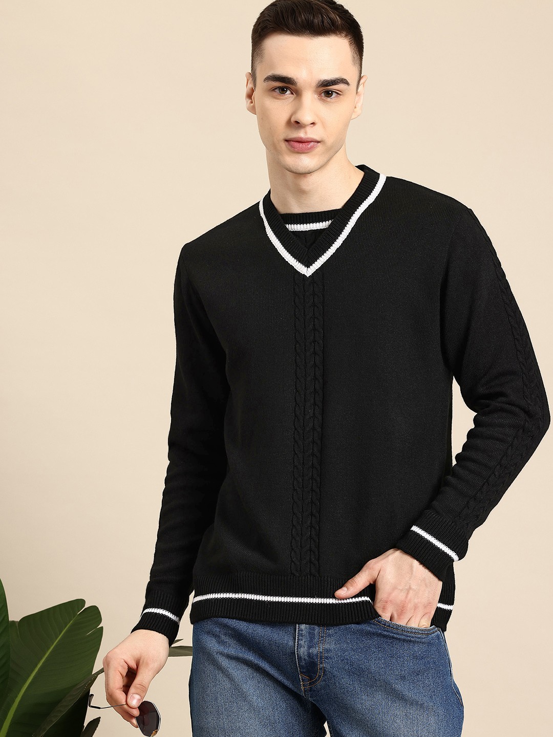 

Mast & Harbour Cable Knit Pullover, Black