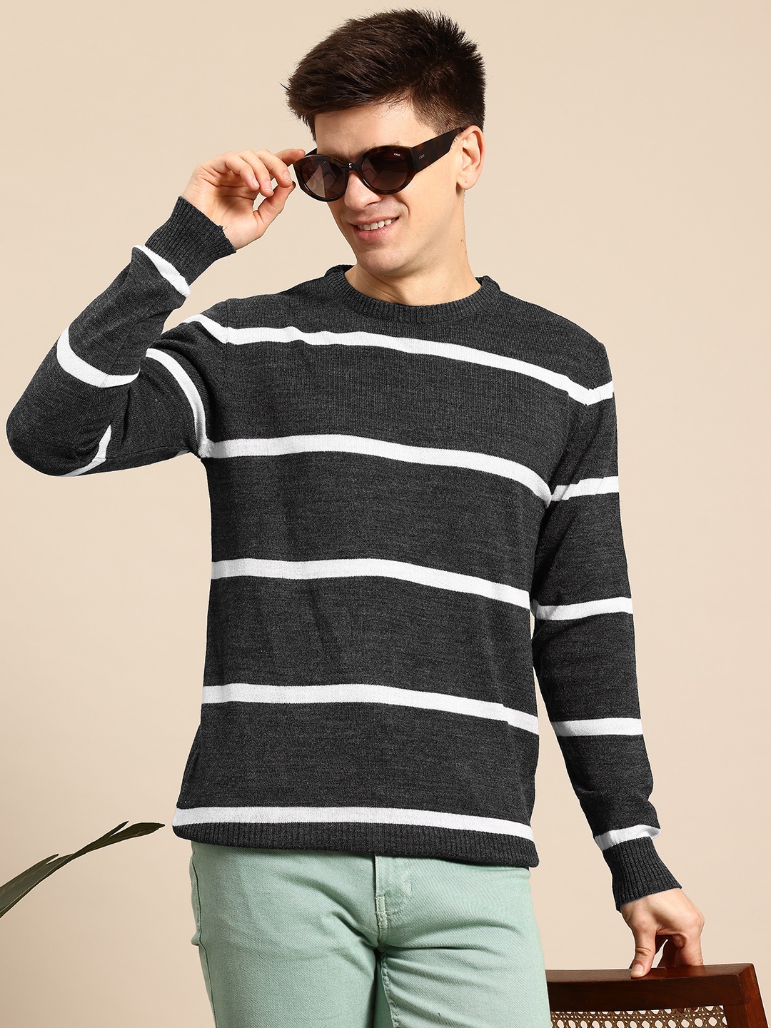 

Mast & Harbour Striped Pullover, Grey