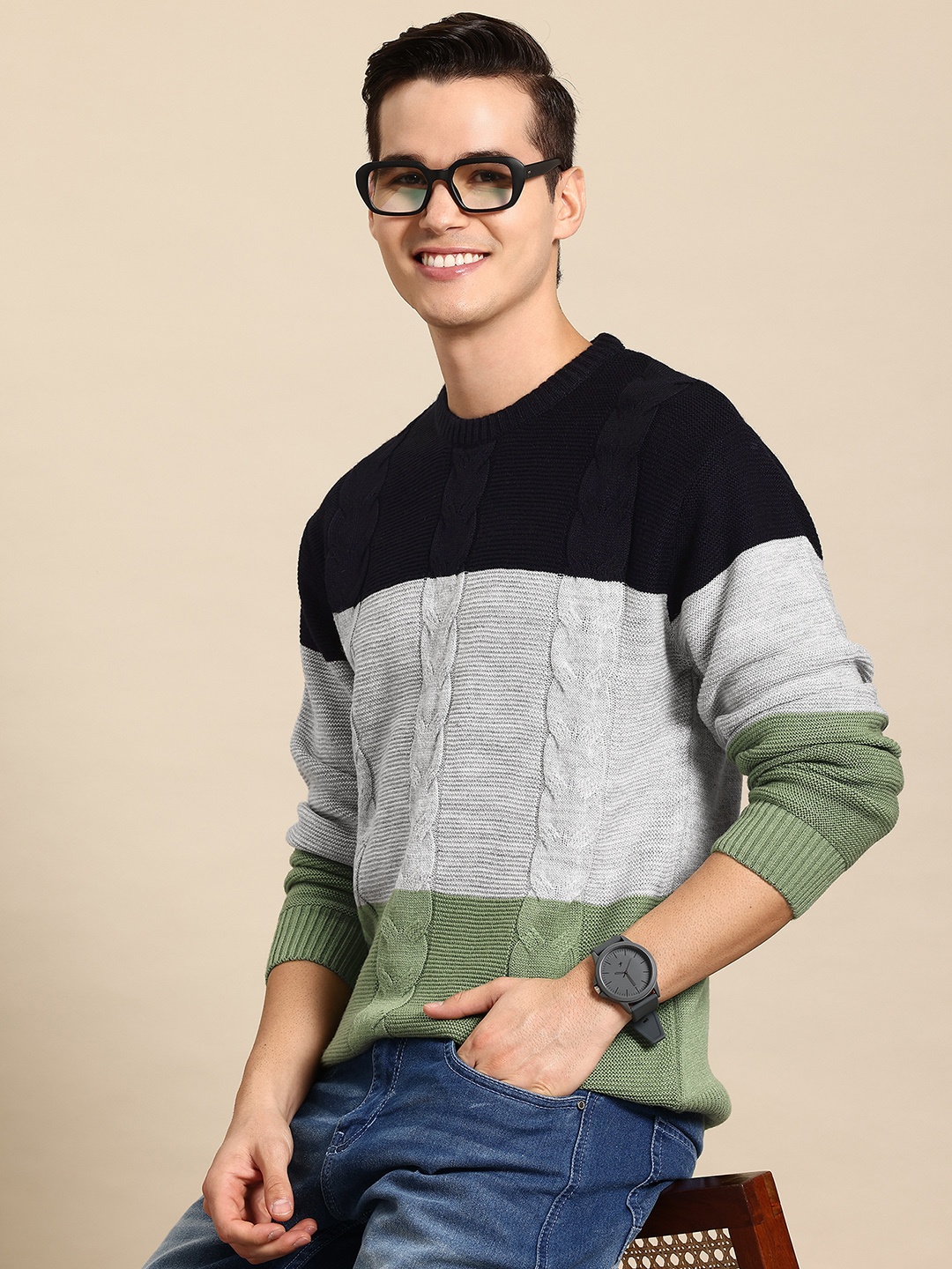 

Mast & Harbour Acrylic Colourblocked Pullover, Grey