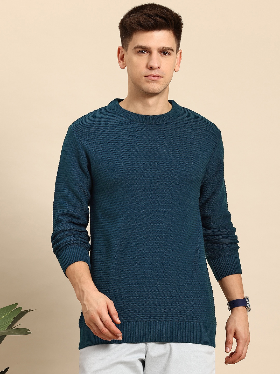 

Mast & Harbour Self-Striped Pullover, Teal