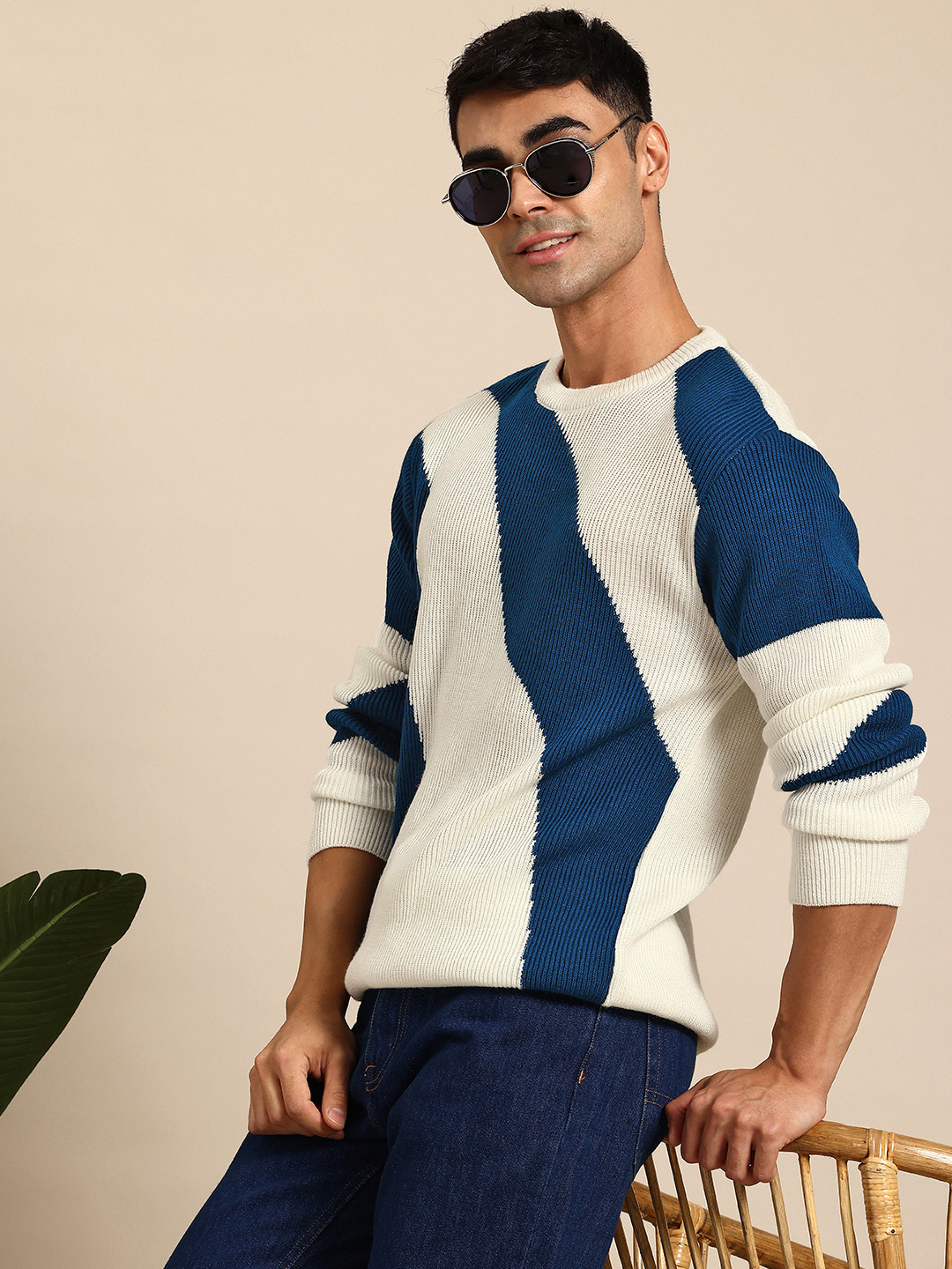 

Mast & Harbour Men Self Design Acrylic Pullover, White