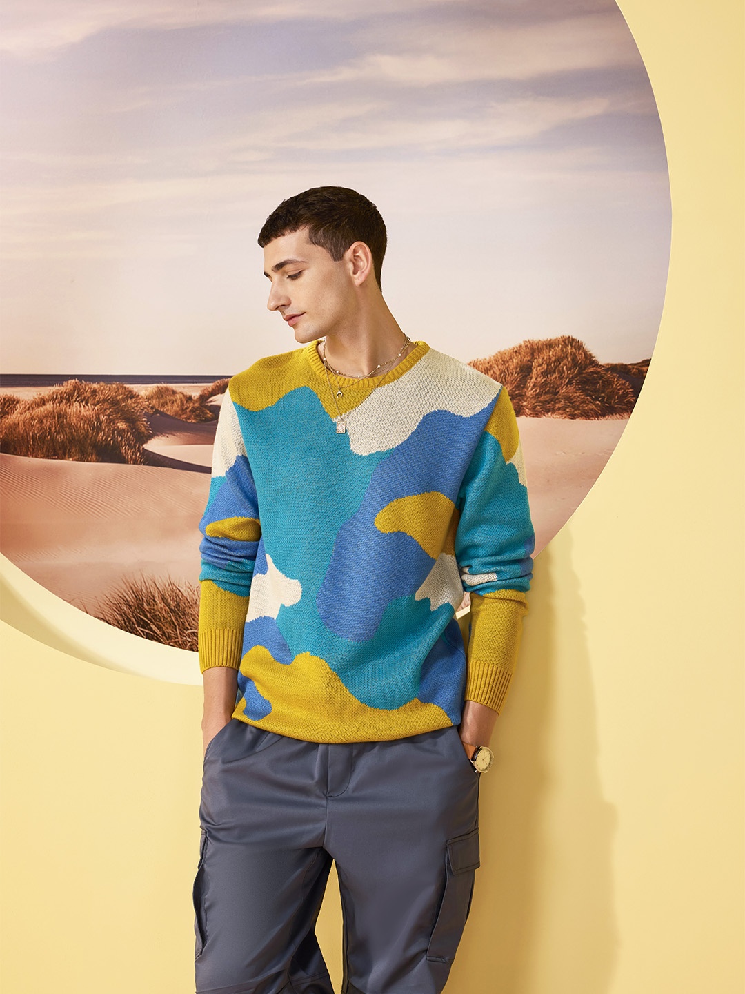 

Mast & Harbour Men Self Design Acrylic Pullover, Blue