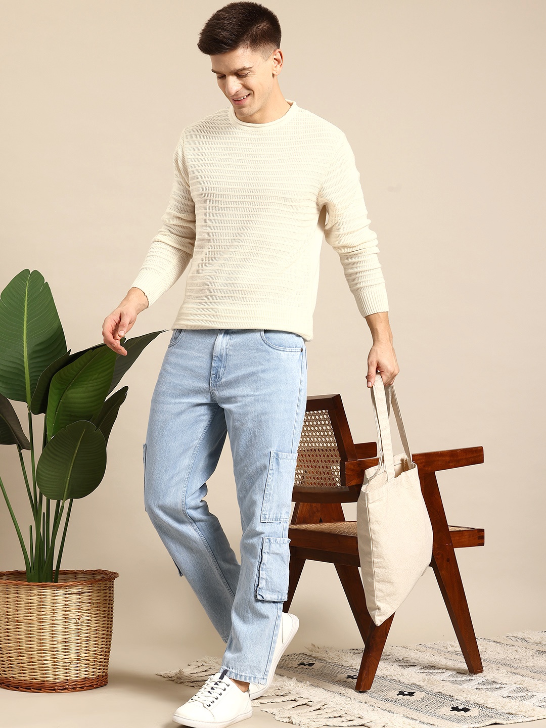 

Mast & Harbour Self-Striped Pullover, Off white