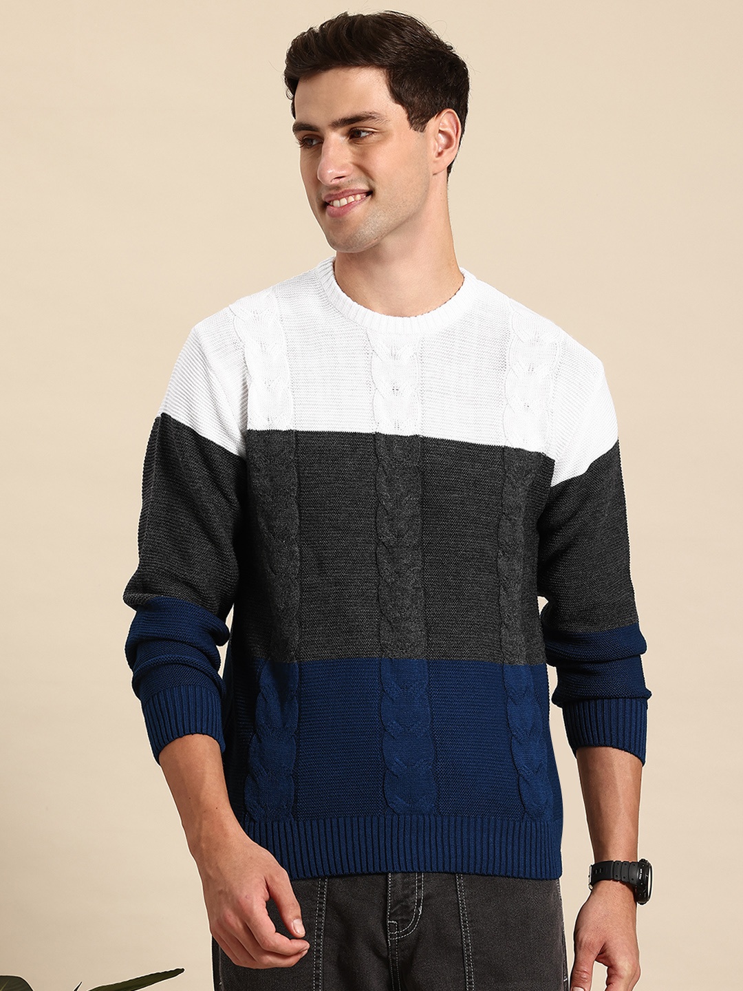 

Mast & Harbour Acrylic Colourblocked Pullover, Black