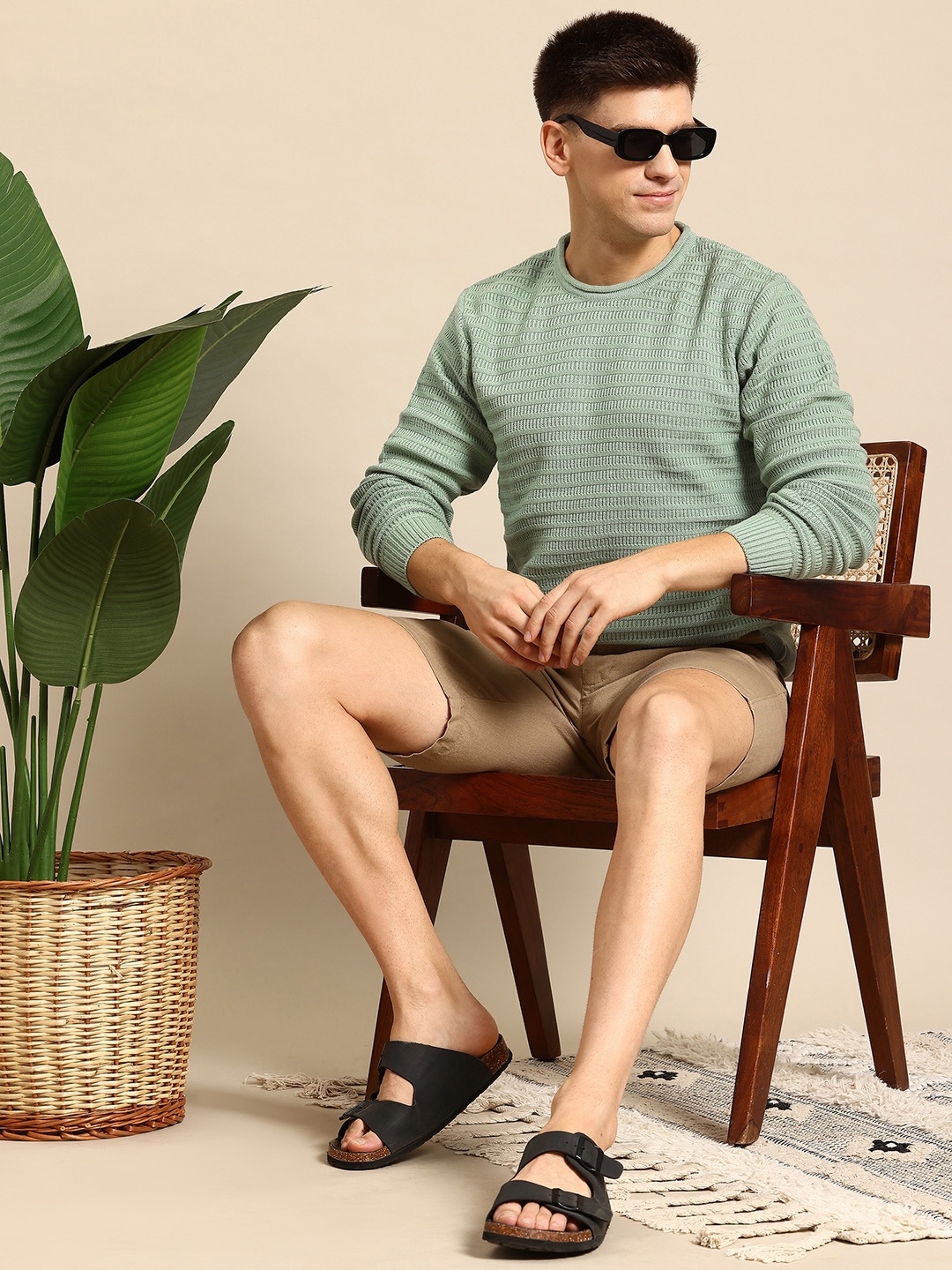 

Mast & Harbour Self-Striped Pullover, Green
