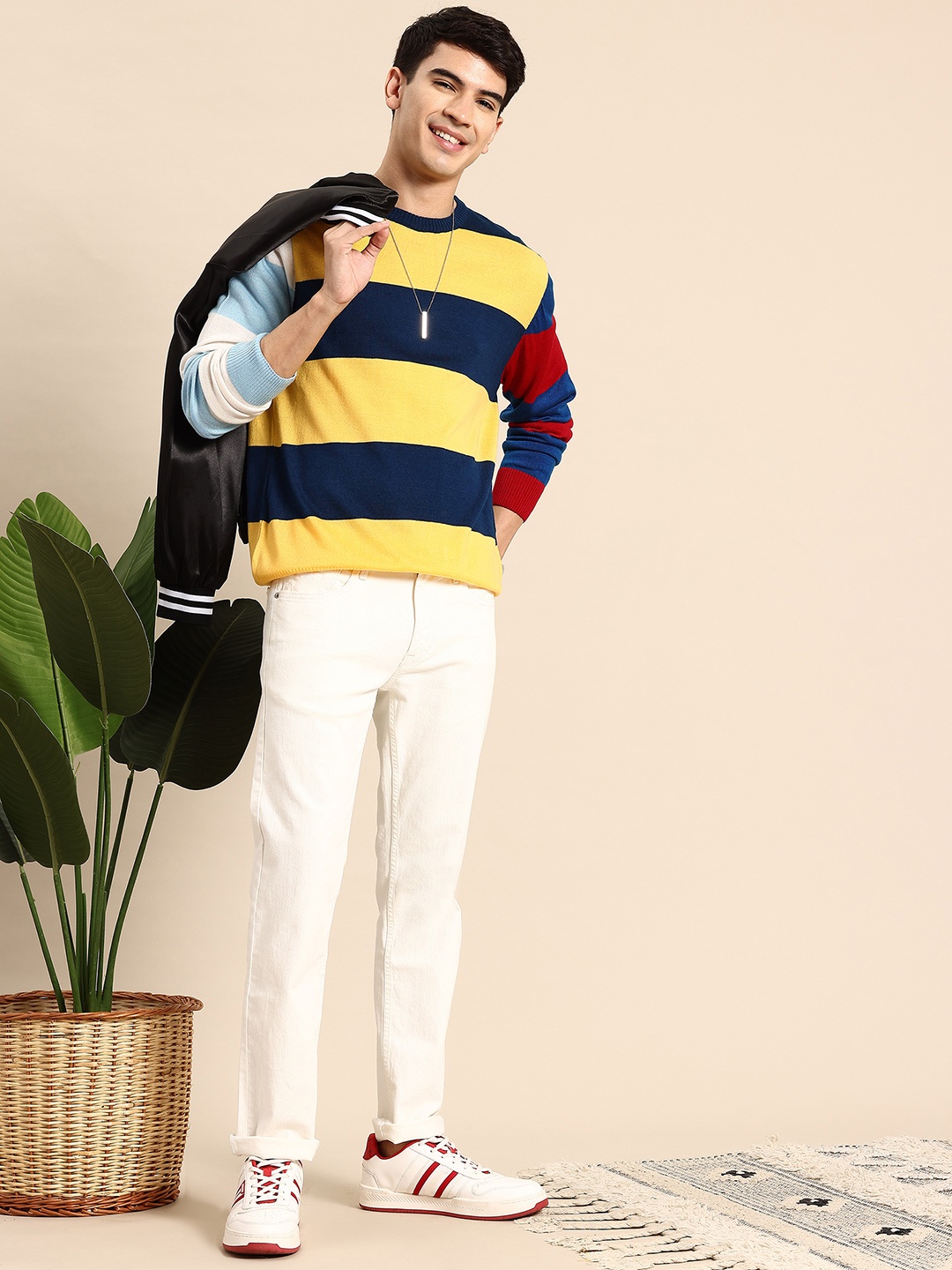 

Mast & Harbour Long Sleeves Acrylic Striped Sweater, Navy blue