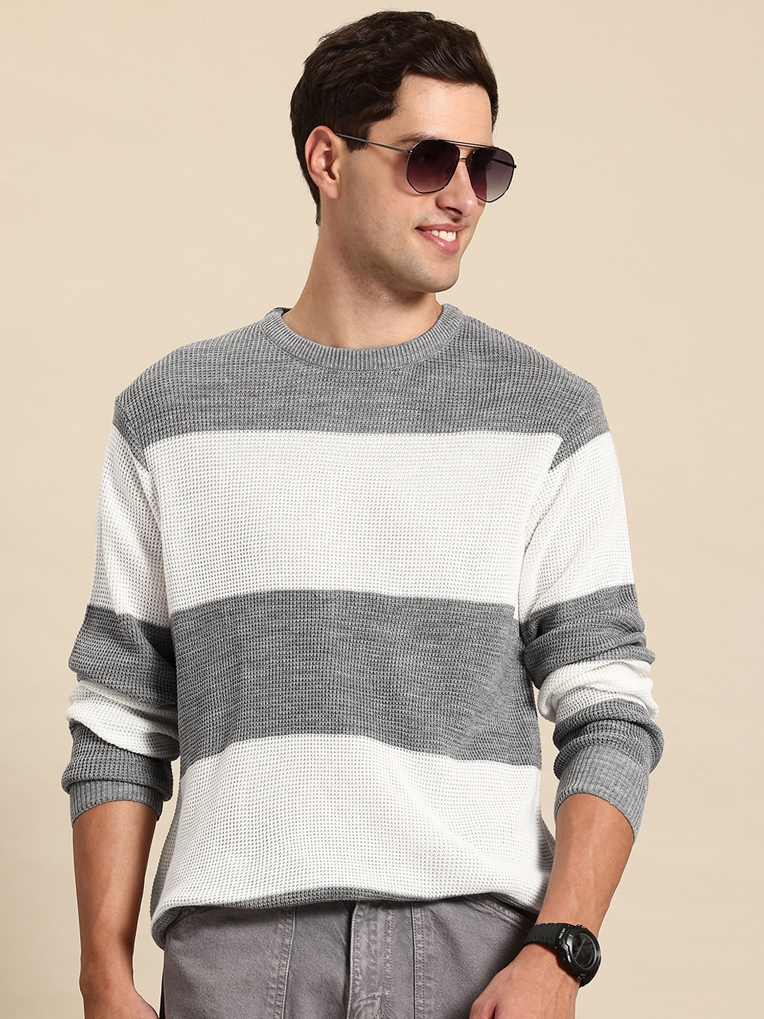 

Mast & Harbour Striped Pullover, Grey