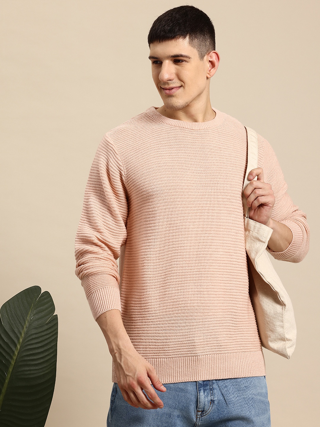 

Mast & Harbour Self-Striped Acrylic Pullover, Peach