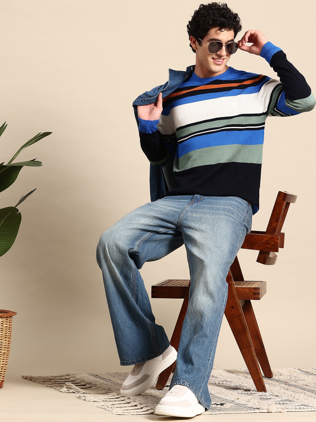 

Mast & Harbour Acrylic Striped Pullover, Blue