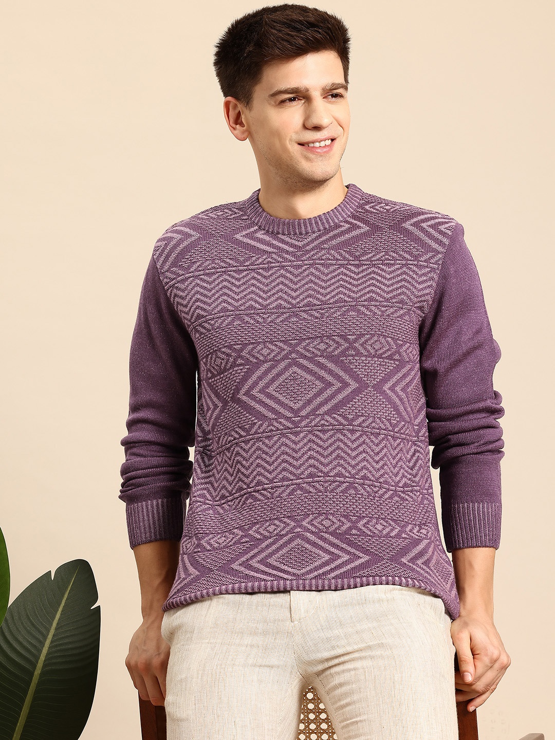 

Mast & Harbour Men Self Design Acrylic Pullover, Purple